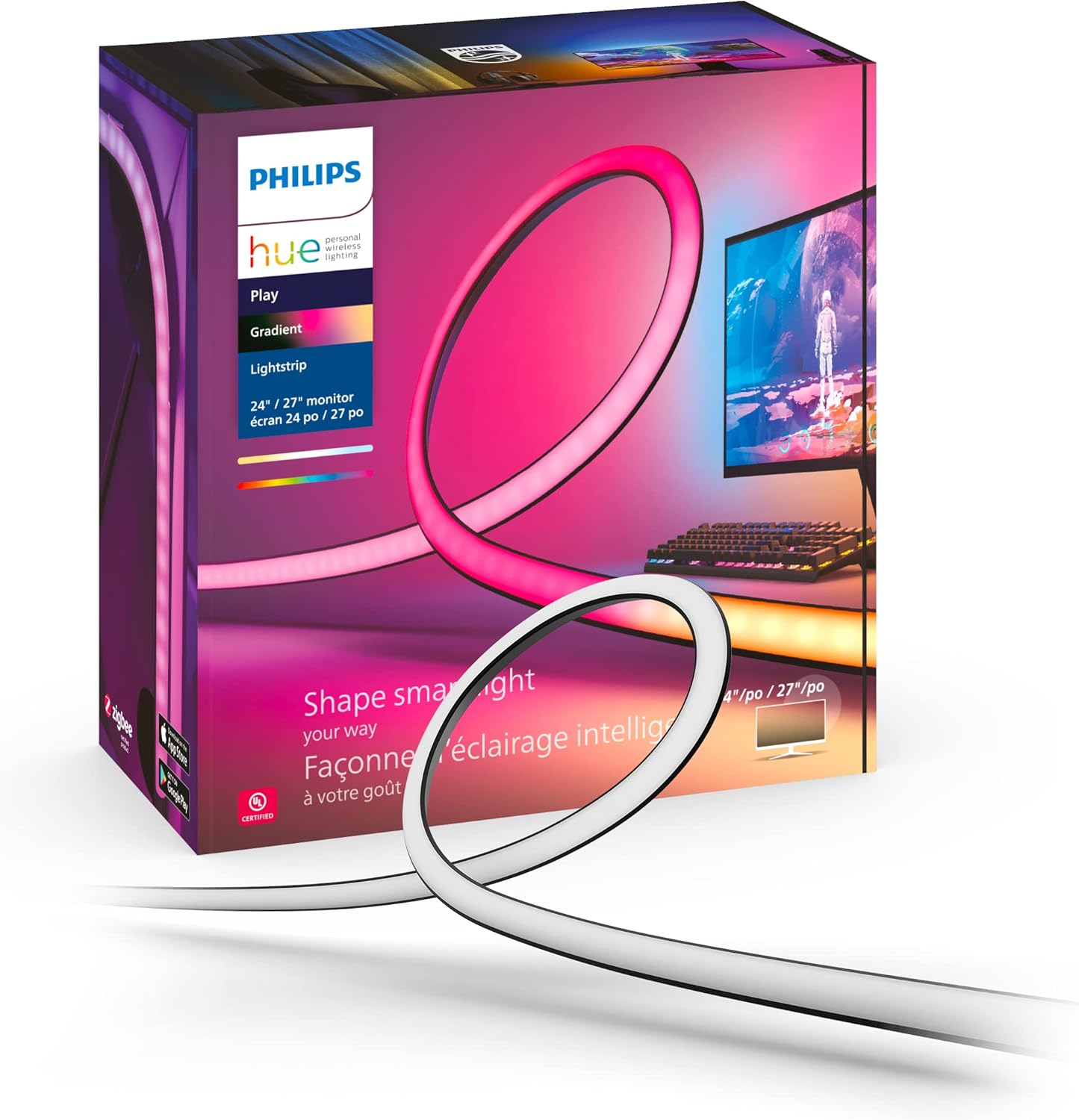 Taśma LED Pasek Podświetlenie do Monitora 24" 27" 15W 800lm IP20 White and Color Ambiance RGB + TW Inteligentna SMART Zigbee Bluetooth Gradient PC Strip Philips HUE - główne zdjęcie produktu