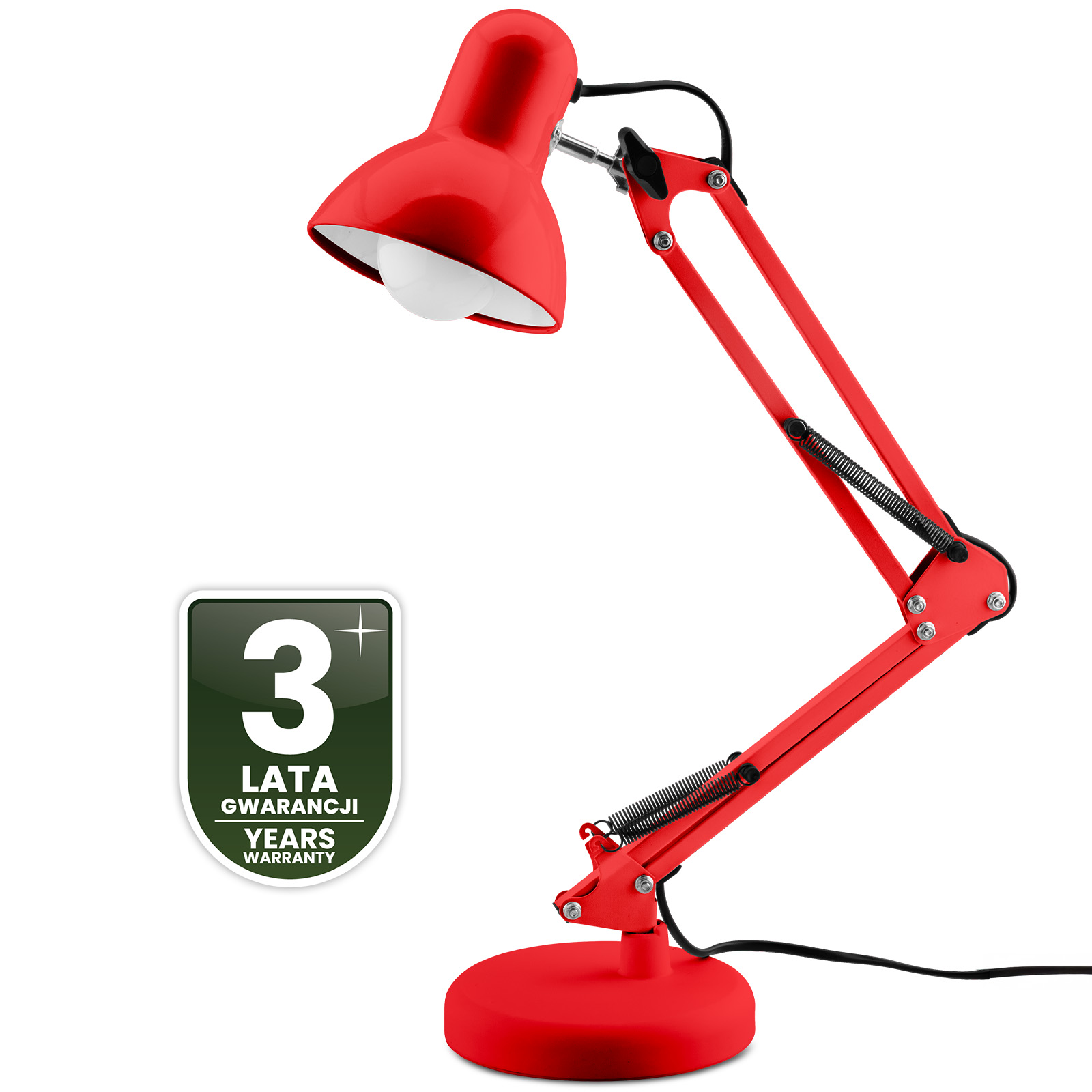 Lampka Biurkowa Kreślarska Stołowa E27 TOBI Czerwona Lumiled + uchwyt na blat - czwarta cecha produktu