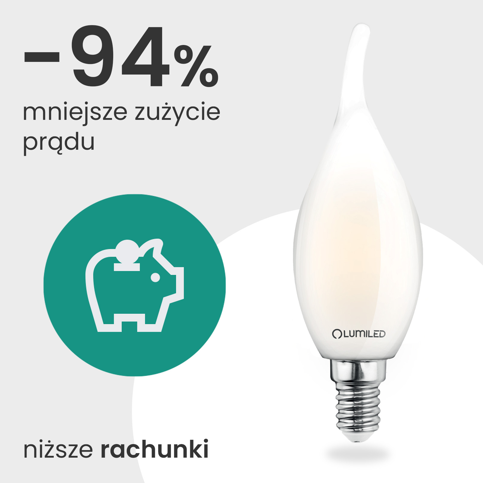 Żarówka LED E14 Świeczka BA35 2,2W 470lm = 40W 4000K Neutralna 360° Filament KLASA A LUMILED - pierwsza cecha produktu