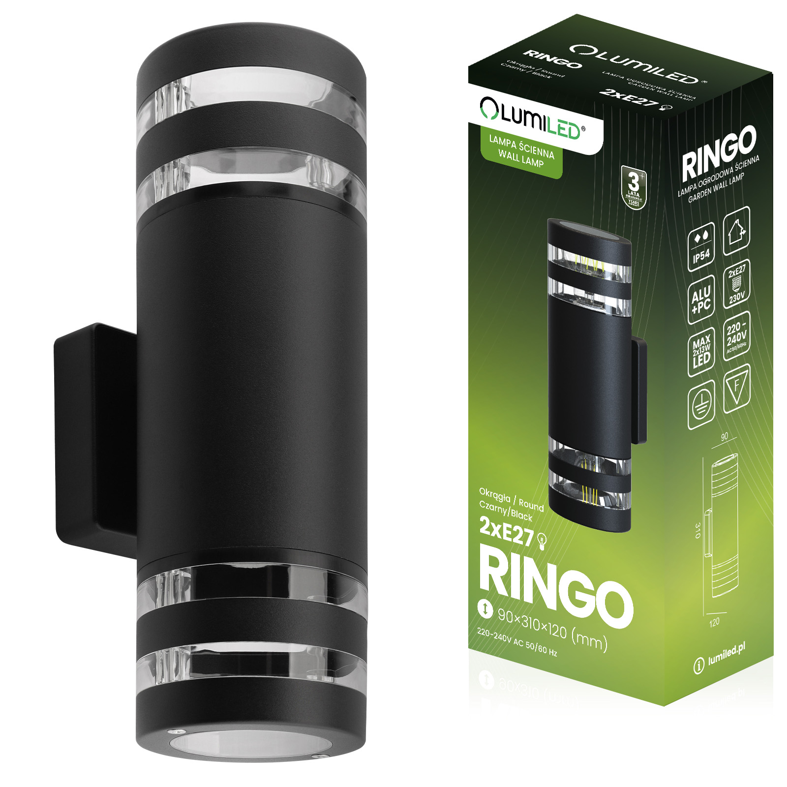 Lampa Ogrodowa Kinkiet Elewacyjny 2x E27 LED Natynkowy Góra Dół RINGO LUMILED - główne zdjęcie produktu