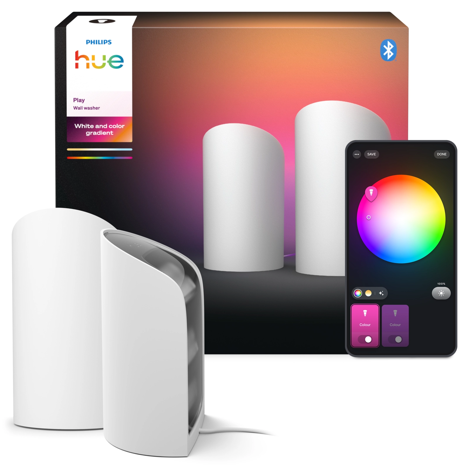 2x Lampka Biurkowa LED do Podświetlania Ścian 2070lm IP20 White and Color Ambiance RGB + TW Biała Inteligentna SMART Zigbee Bluetooth Indoor Table Lamp Play Wall Washer Philips HUE - główne zdjęcie produktu