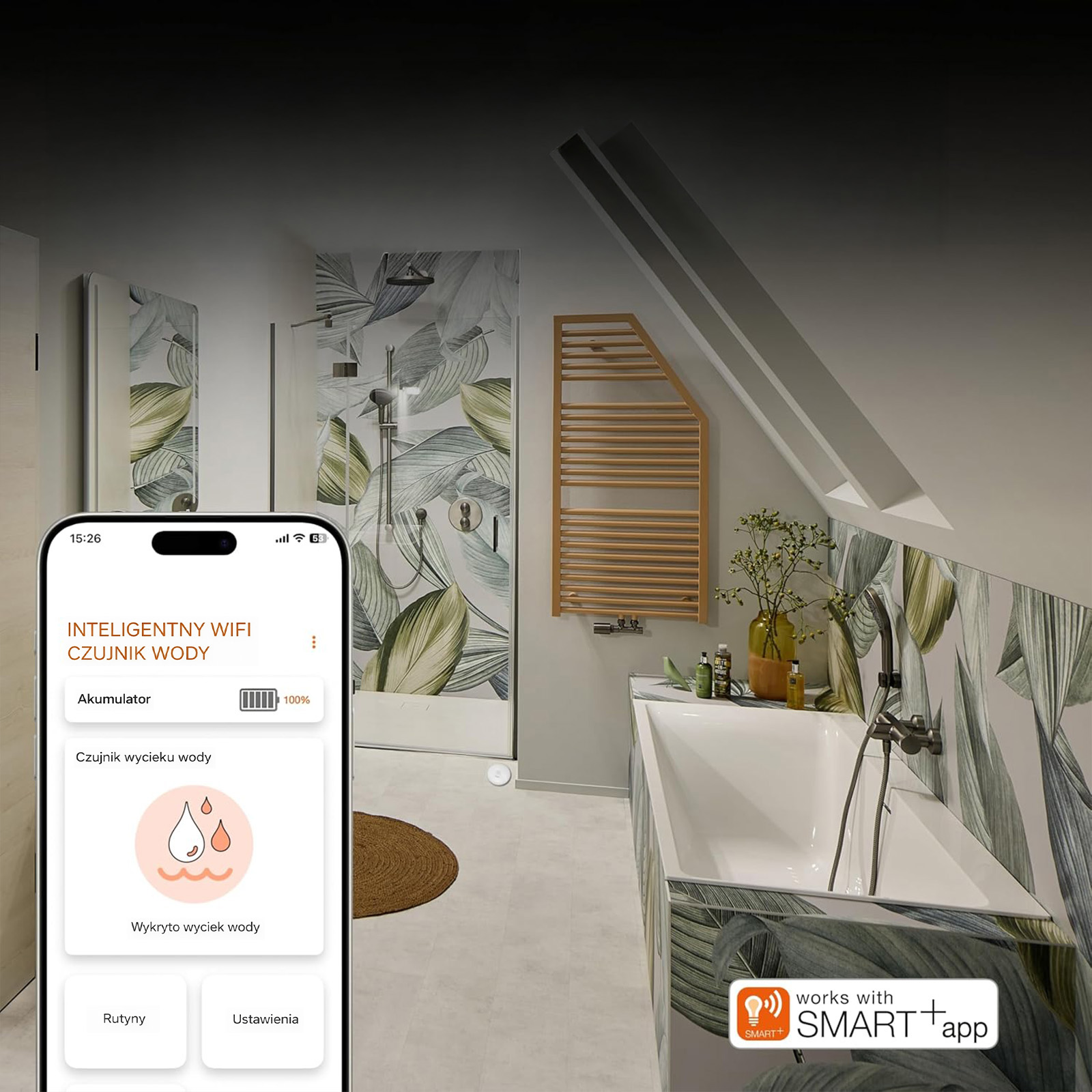 Bezprzewodowy Detektor Czujnik Wycieków Wody IP67 Alarm 75dB Biały Osram SMART WiFi 2.4GHz - trzecia cecha produktu