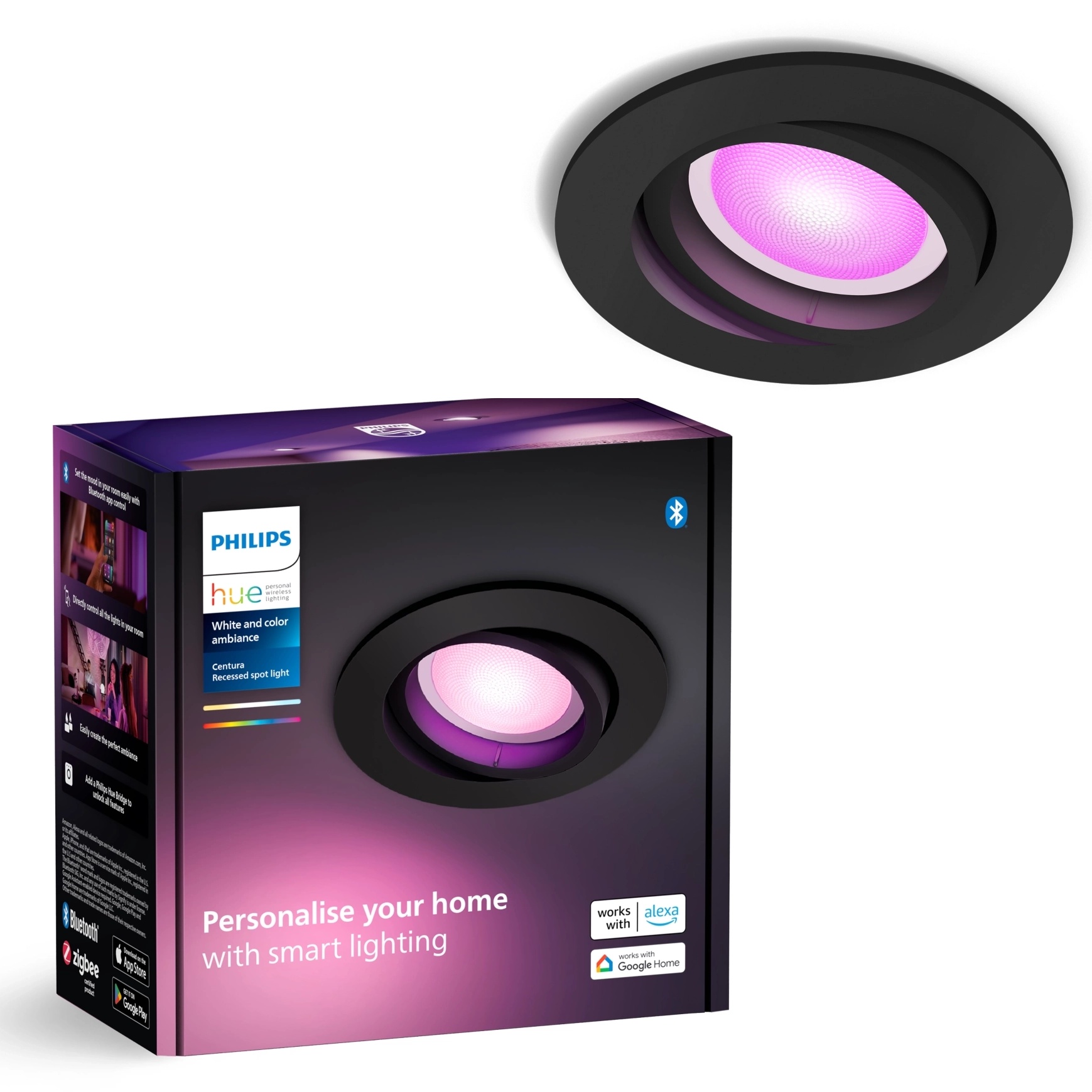 Oprawa Podtynkowa Wpuszczana LED 4.2W 400lm IP20 White and Color Ambiance RGB + TW Czarna Inteligentna SMART Zigbee Bluetooth Centura Philips HUE - główne zdjęcie produktu