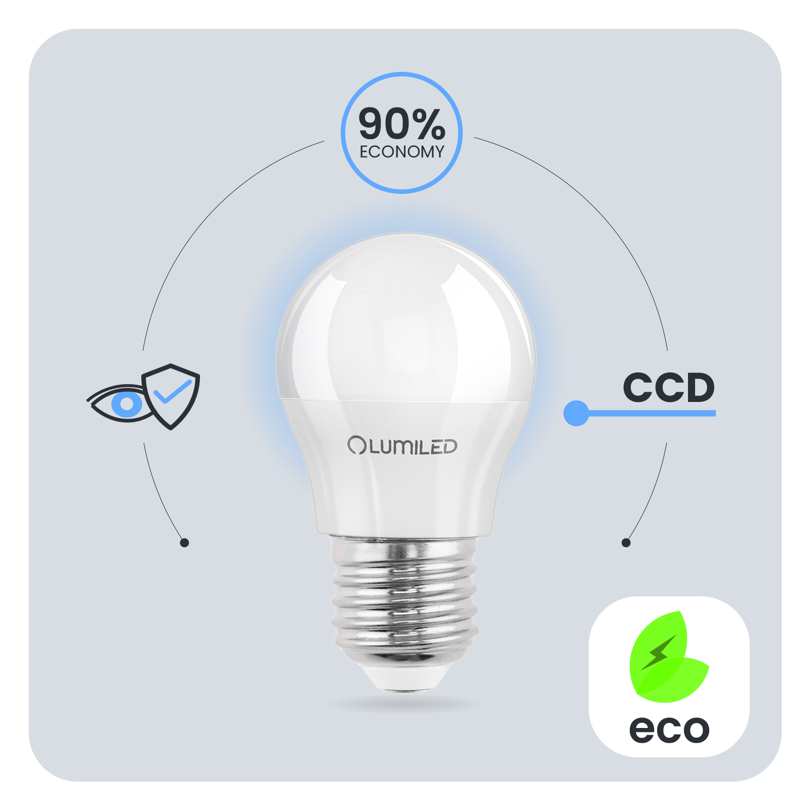 Żarówka LED E27 Kulka P45 8W = 60W 880lm 6500K Zimna 180° LUMILED - pierwsza cecha produktu