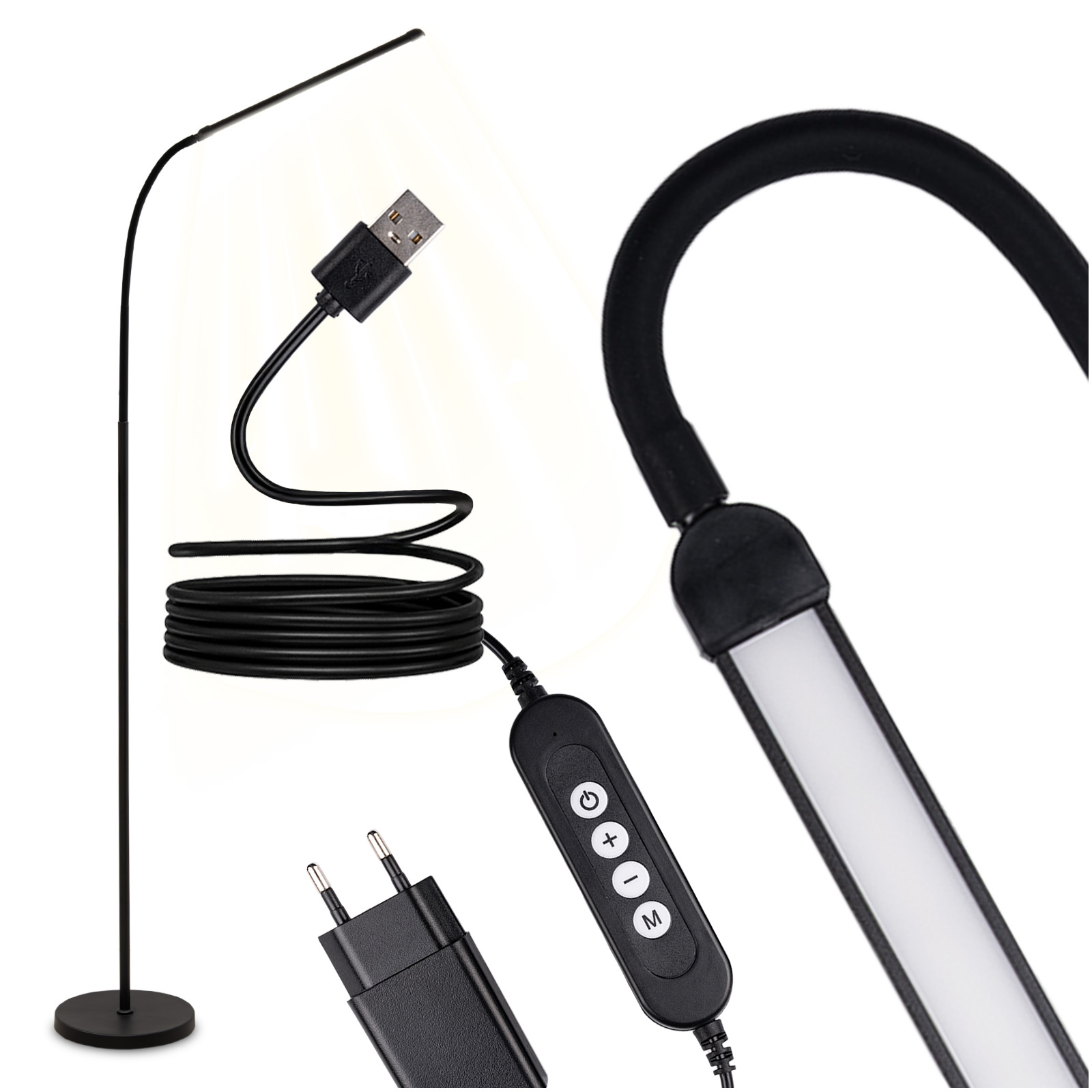 Lampa Stojąca Podłogowa Stołowa LED 14W CCT Ściemnialna z Regulacją Wysokości LONGA 2 Czarna LUMILED - główne zdjęcie produktu
