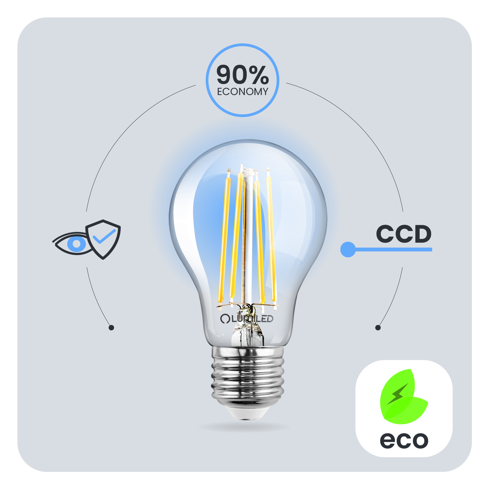 Żarówka LED E27 A60 7W = 60W 806lm 3000K Ciepła 360° FILAMENT LUMILED - pierwsza cecha produktu