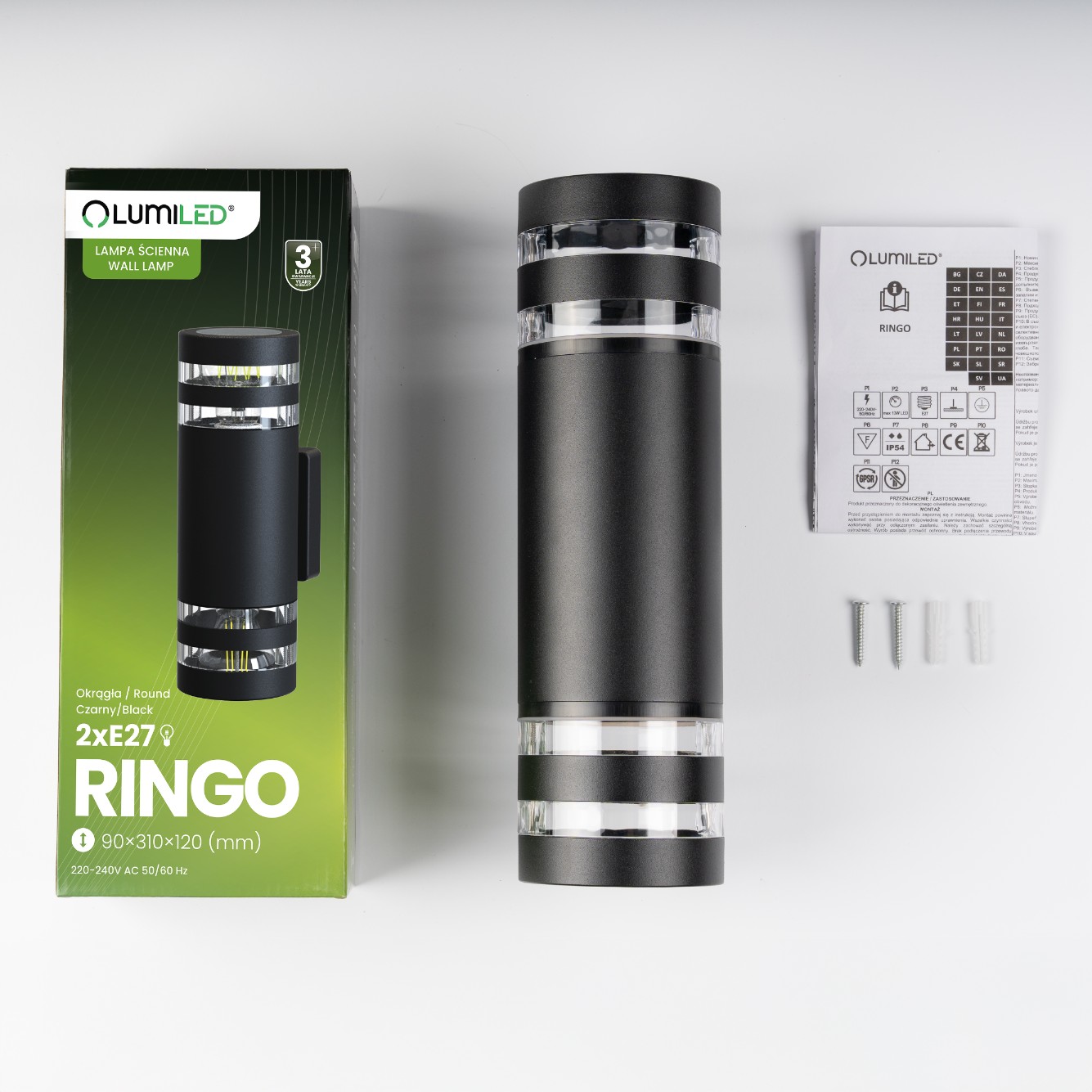 Lampa Ogrodowa Kinkiet Elewacyjny 2x E27 LED Natynkowy Góra Dół RINGO LUMILED - skład produktu