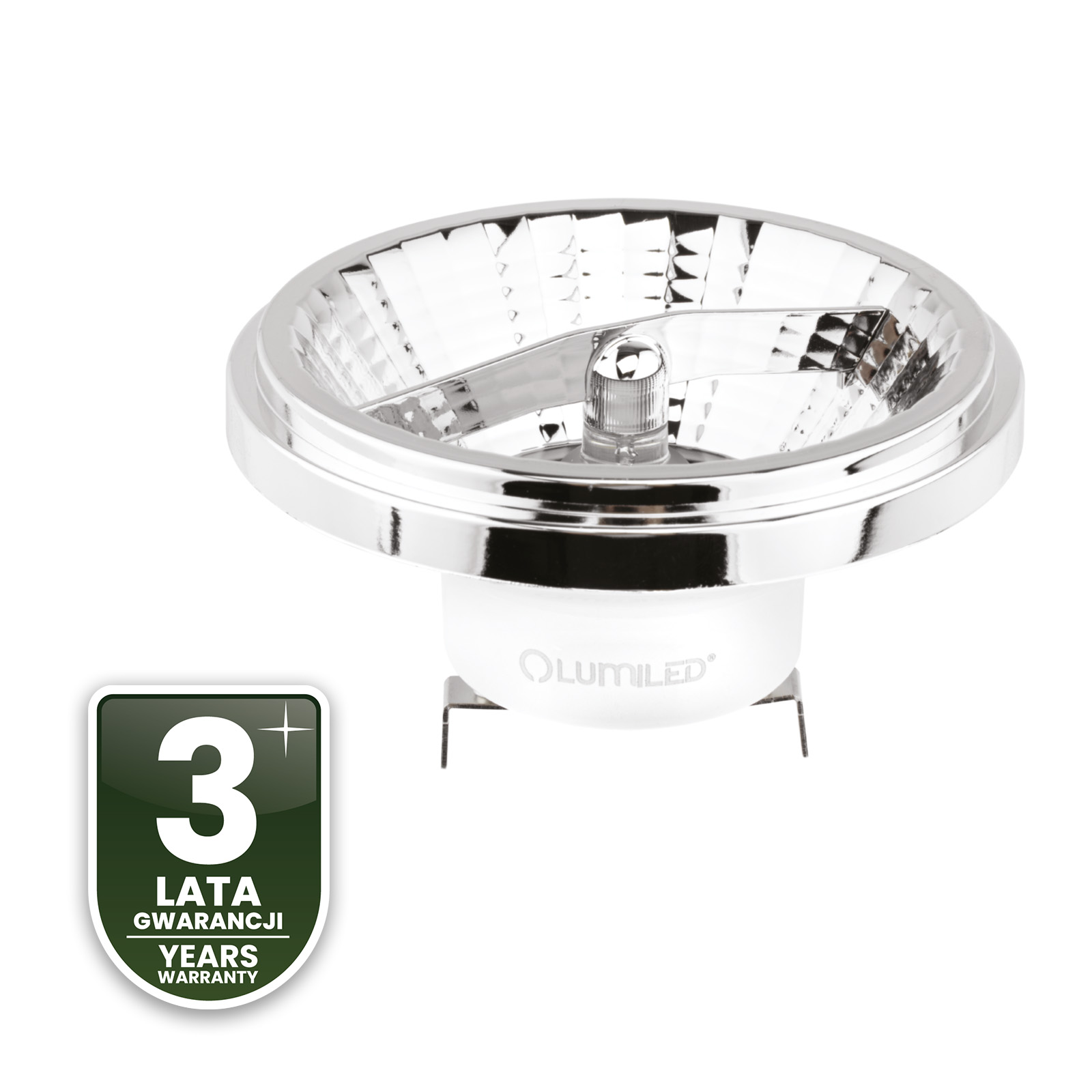 Żarówka LED G53 Reflektor AR111 10W = 75W 1055lm 3000K Ciepła 24° 12V Srebrna LUMILED - czwarta cecha produktu