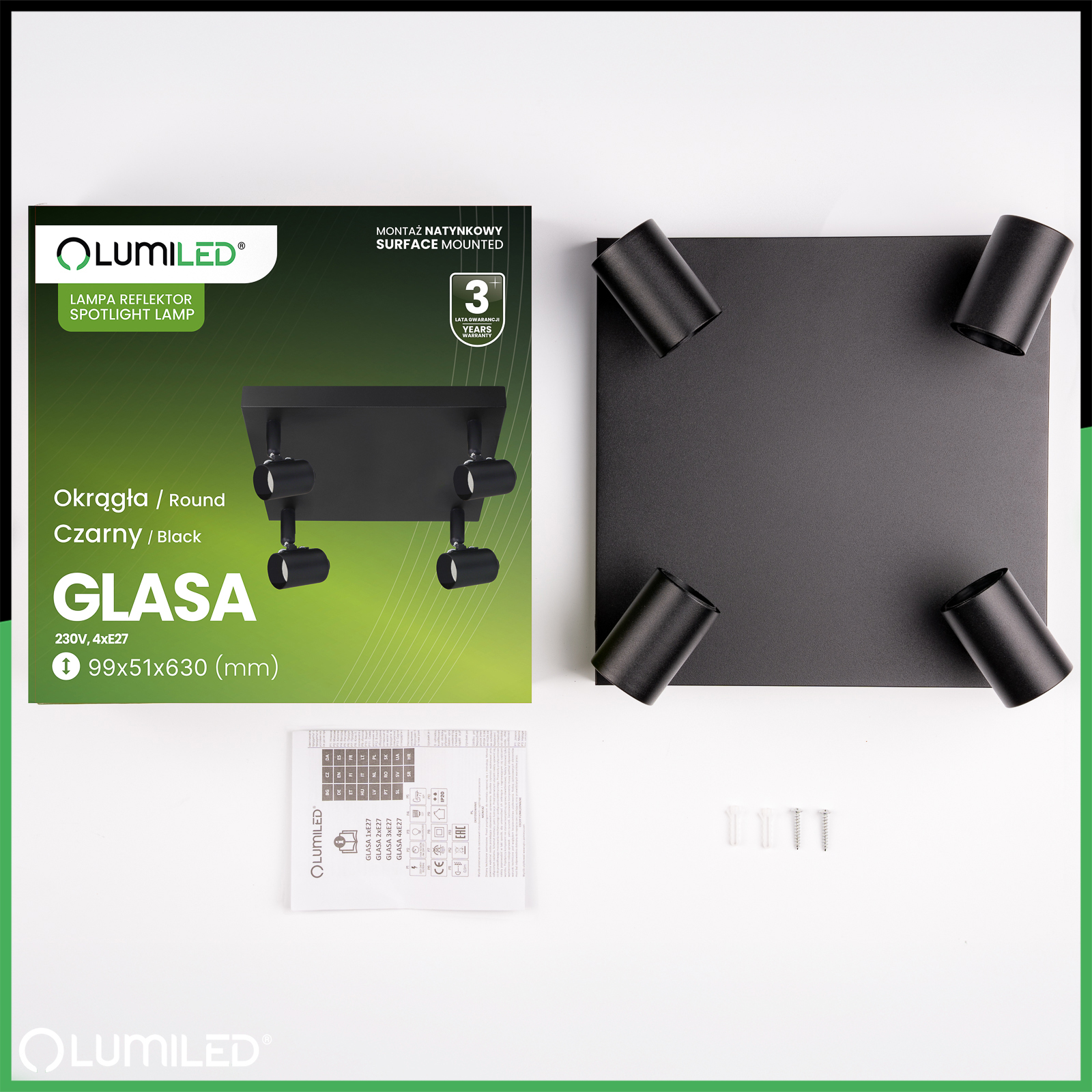 Lampa Sufitowa Plafon SPOT TUBA Reflektor Oprawa Halogenowa 4x E27 GLASA LUMILED - skład produktu