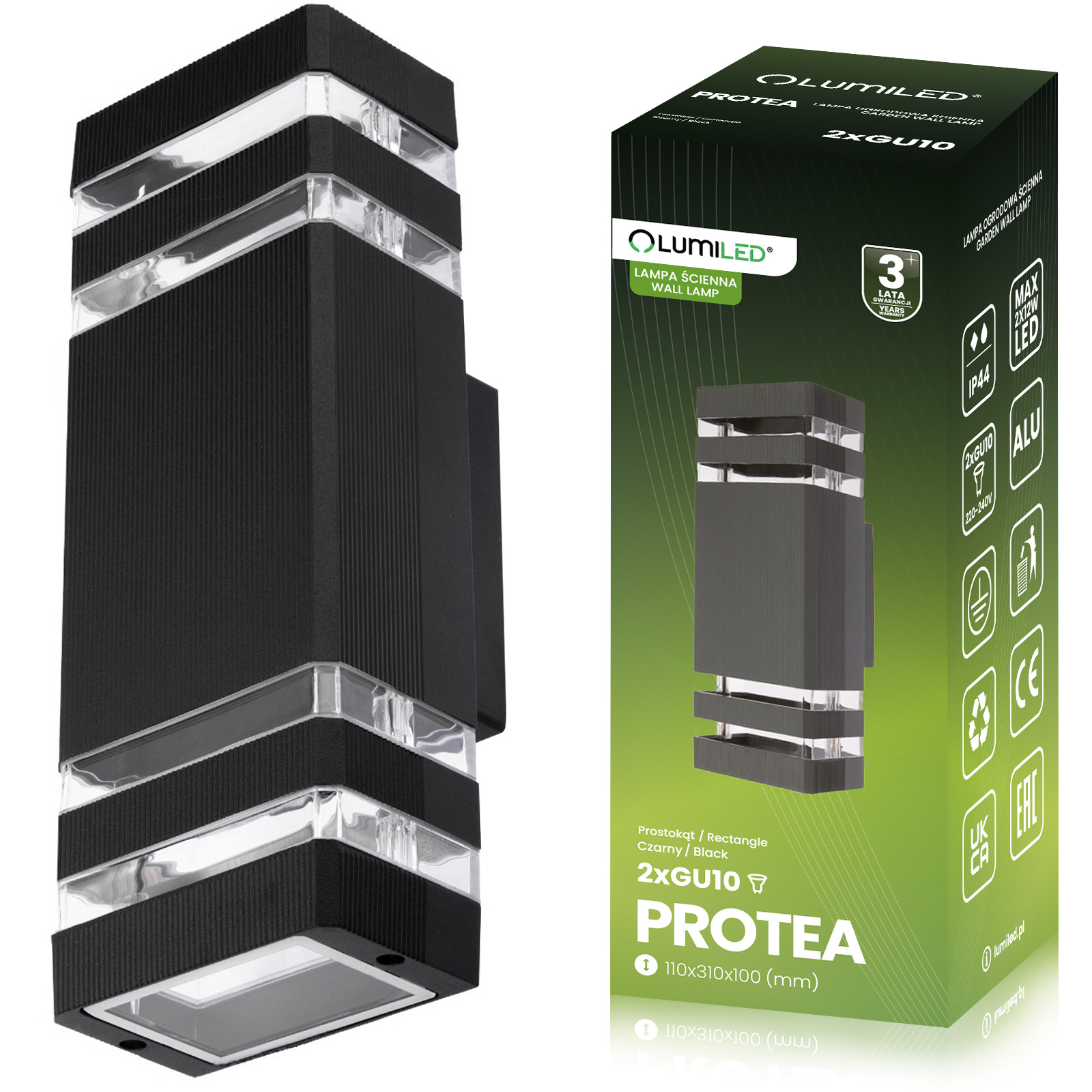 Lampa Ogrodowa Kinkiet Elewacyjny góra dół GU10 Czarny PROTEA LUMILED - główne zdjęcie produktu