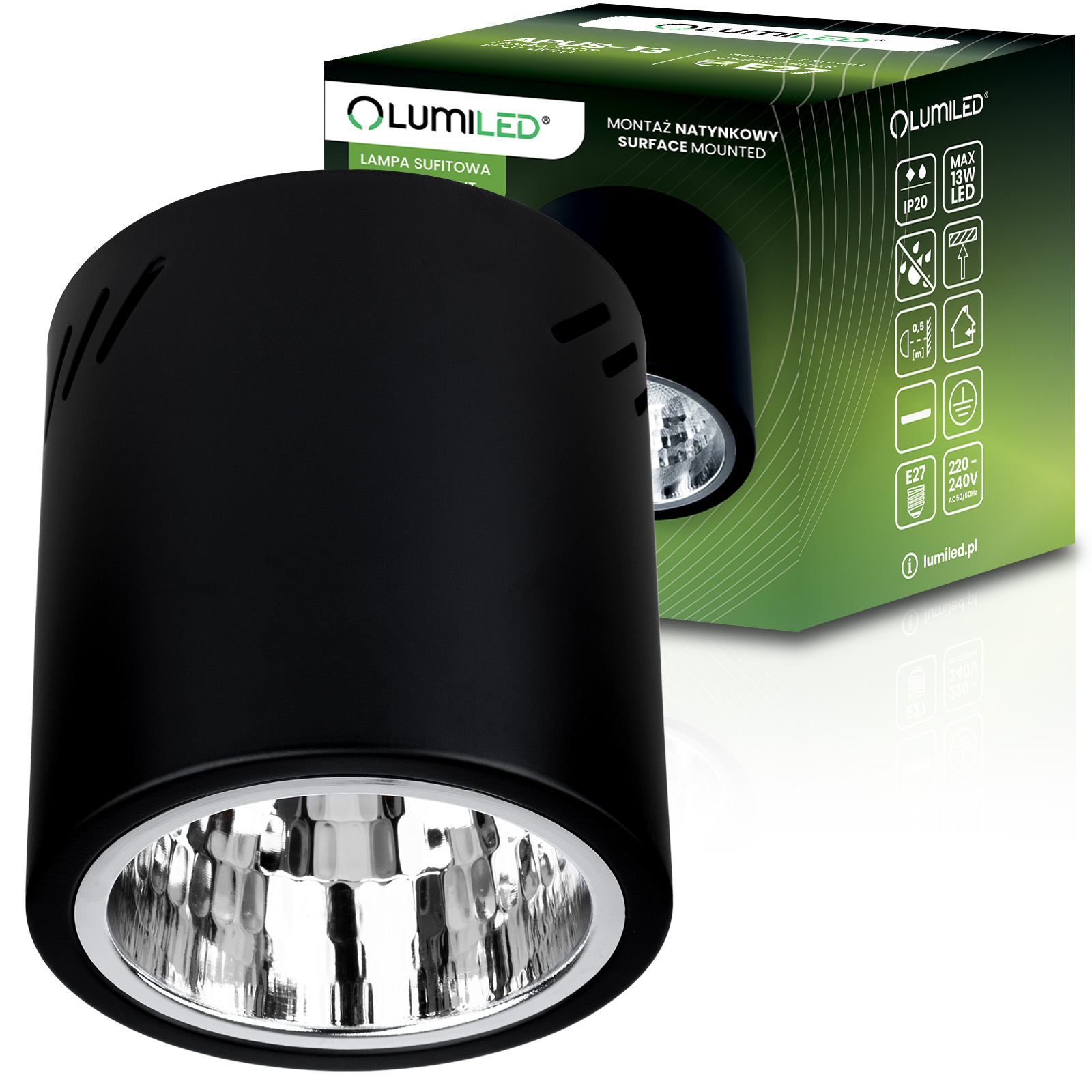 Oprawa Sufitowa Natynkowa Stała Okrągła APUS 13 Spot TUBA Czarna E27 - główne zdjęcie produktu