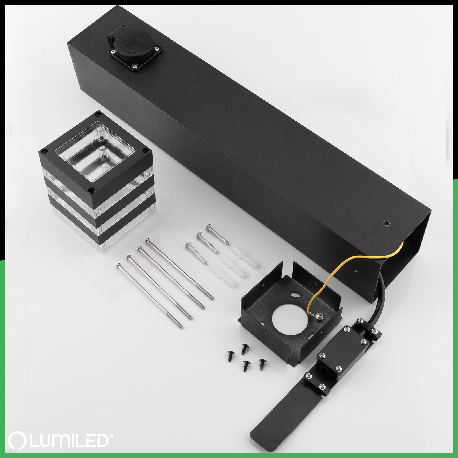 Lampa Ogrodowa Słupek Zewnętrzny Stojący E27 LED z Gniazdem TAXUS 2 60cm LUMILED - skład produktu