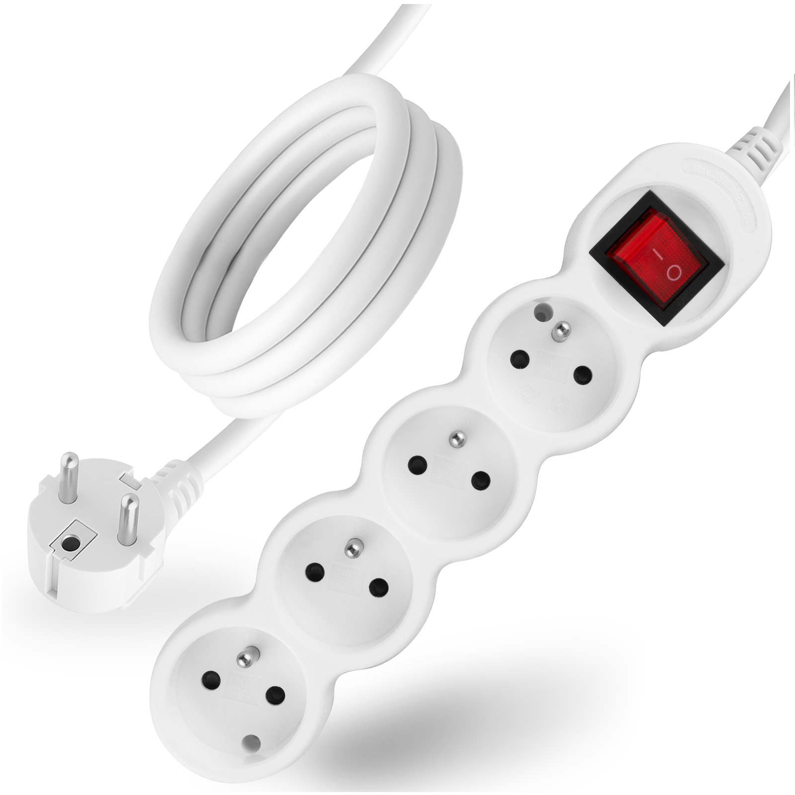 Przedłużacz Sieciowy Kabel z Uziemieniem Listwa Zasilająca 4 Gniazda 1.5m Włącznik ON/OFF Biały Sznur Lendo Lumiled - główne zdjęcie produktu