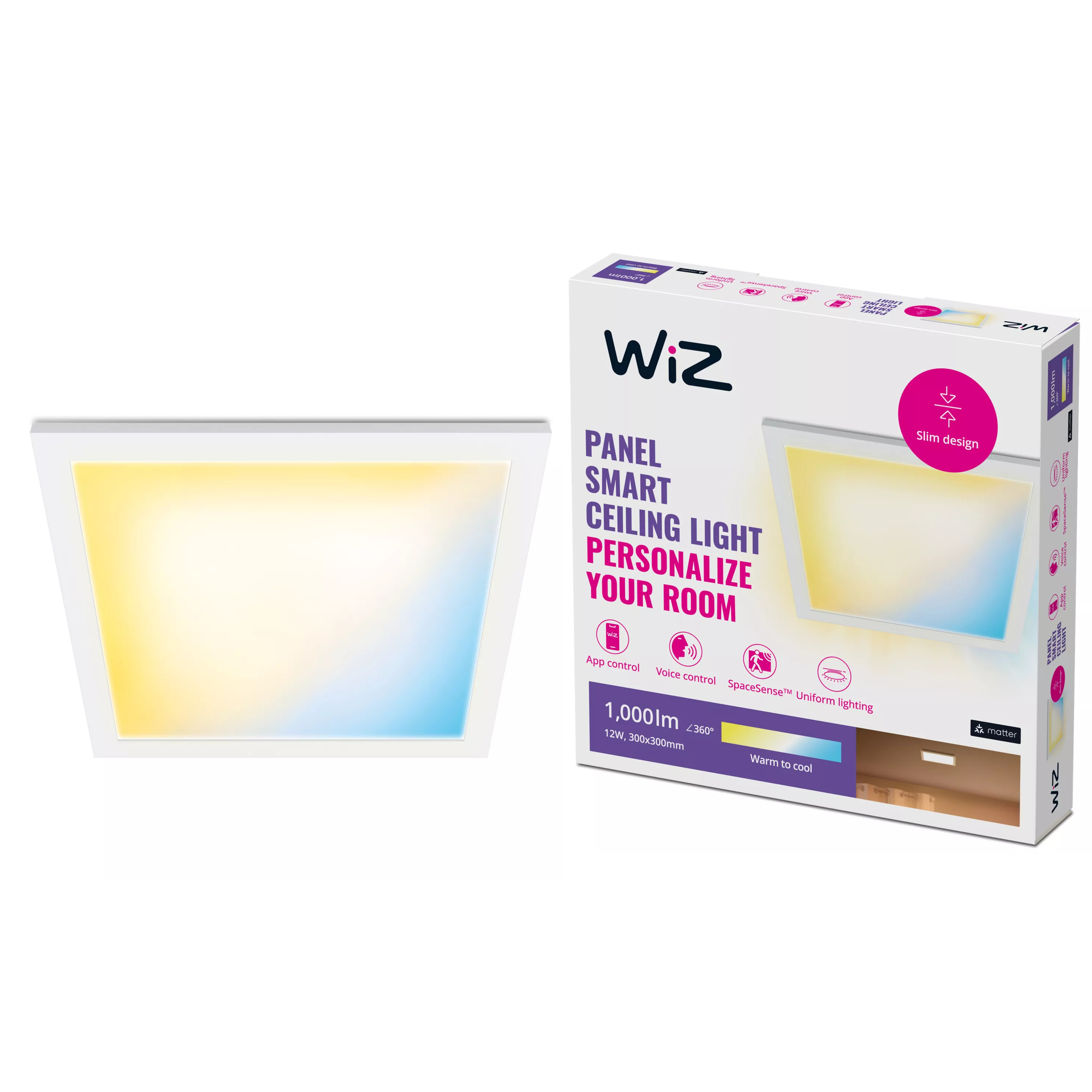 Panel LED Lampa Sufitowa Natynkowa 12W 1000lm 2700-6500K TW 30x30 cm Biała Kwadratowa Inteligentna SMART WiFi Bluetooth Aplikacja WiZ - główne zdjęcie produktu