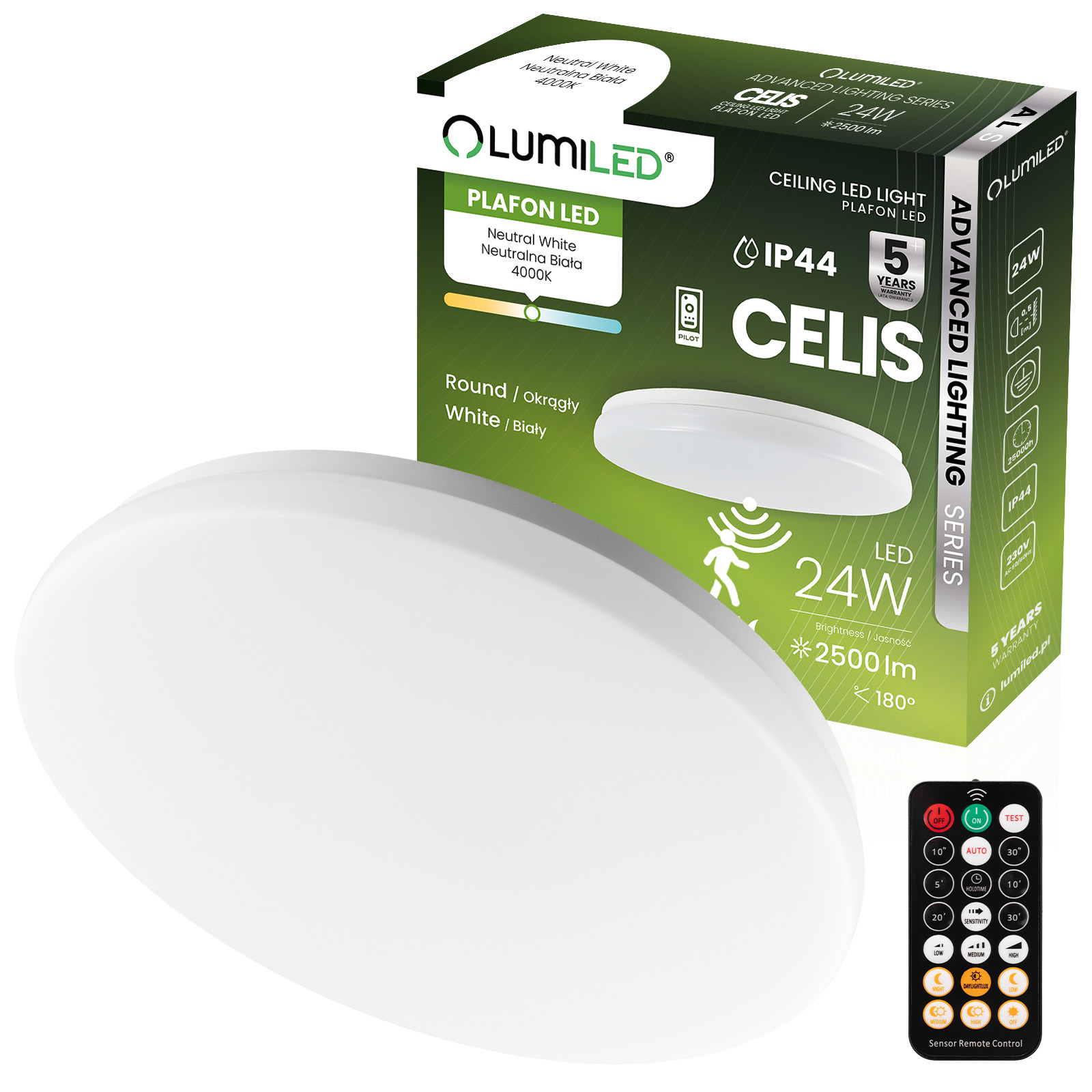 Plafon LED Lampa Sufitowa Natynkowa 24W 4000K CELIS Okrągły IP44 Czujnik Ruchu ALS LUMILED - główne zdjęcie produktu