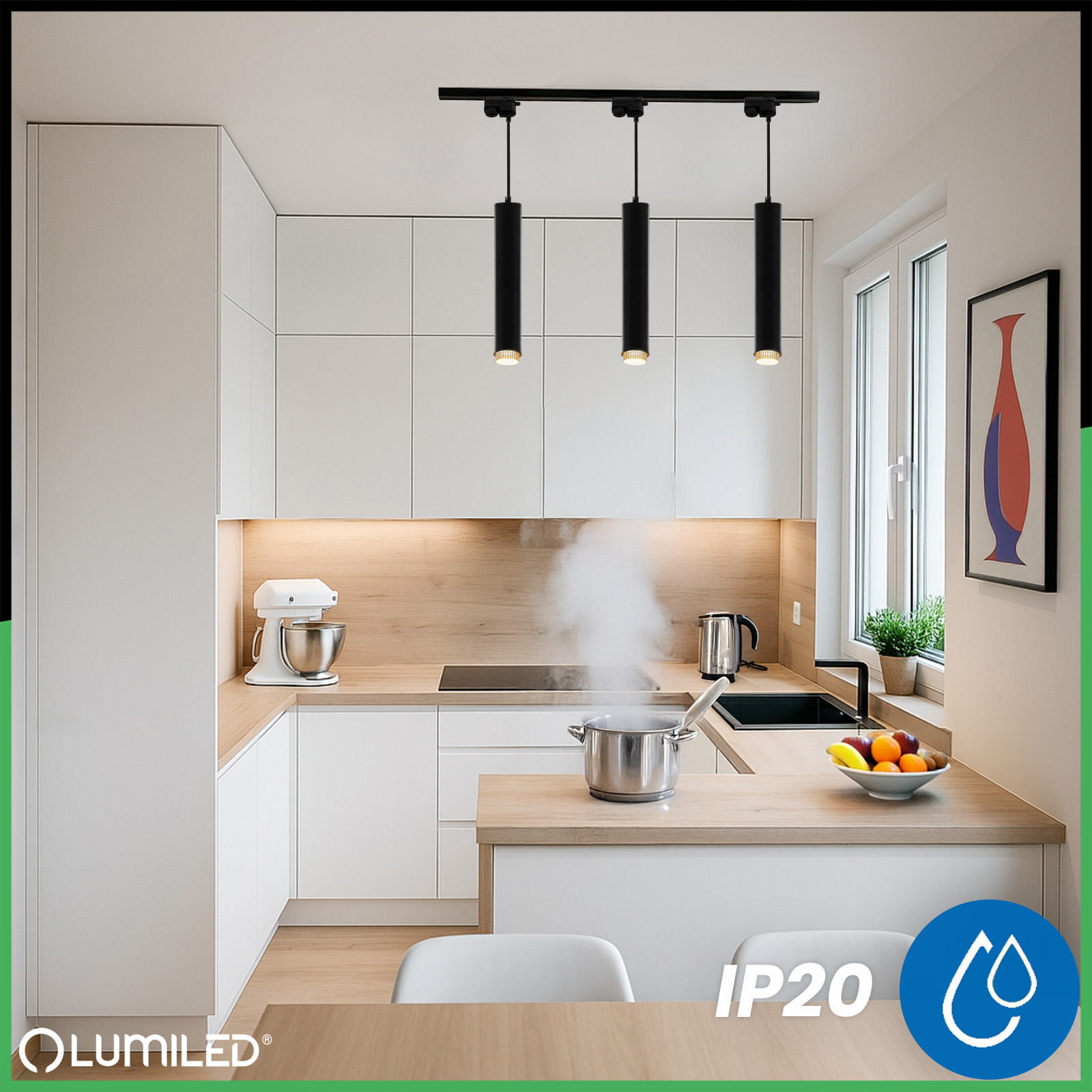 ZESTAW Szynoprzewód Listwa Szyna 1m + 3x Lampa Sufitowa Wisząca GU10 Oświetlenie Szynowe LUMILED - pierwsza cecha produktu