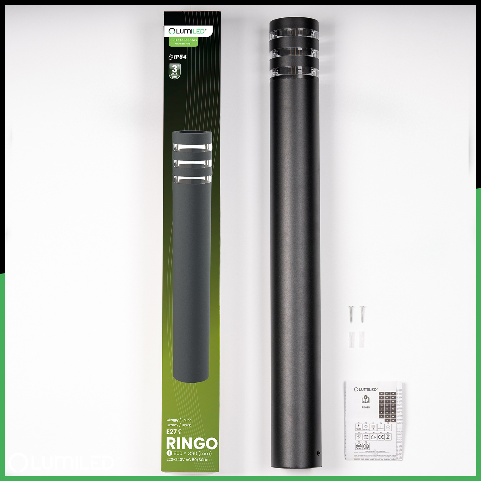 Lampa Ogrodowa Słupek Zewnętrzny Stojący E27 LED RINGO 80cm LUMILED - skład produktu