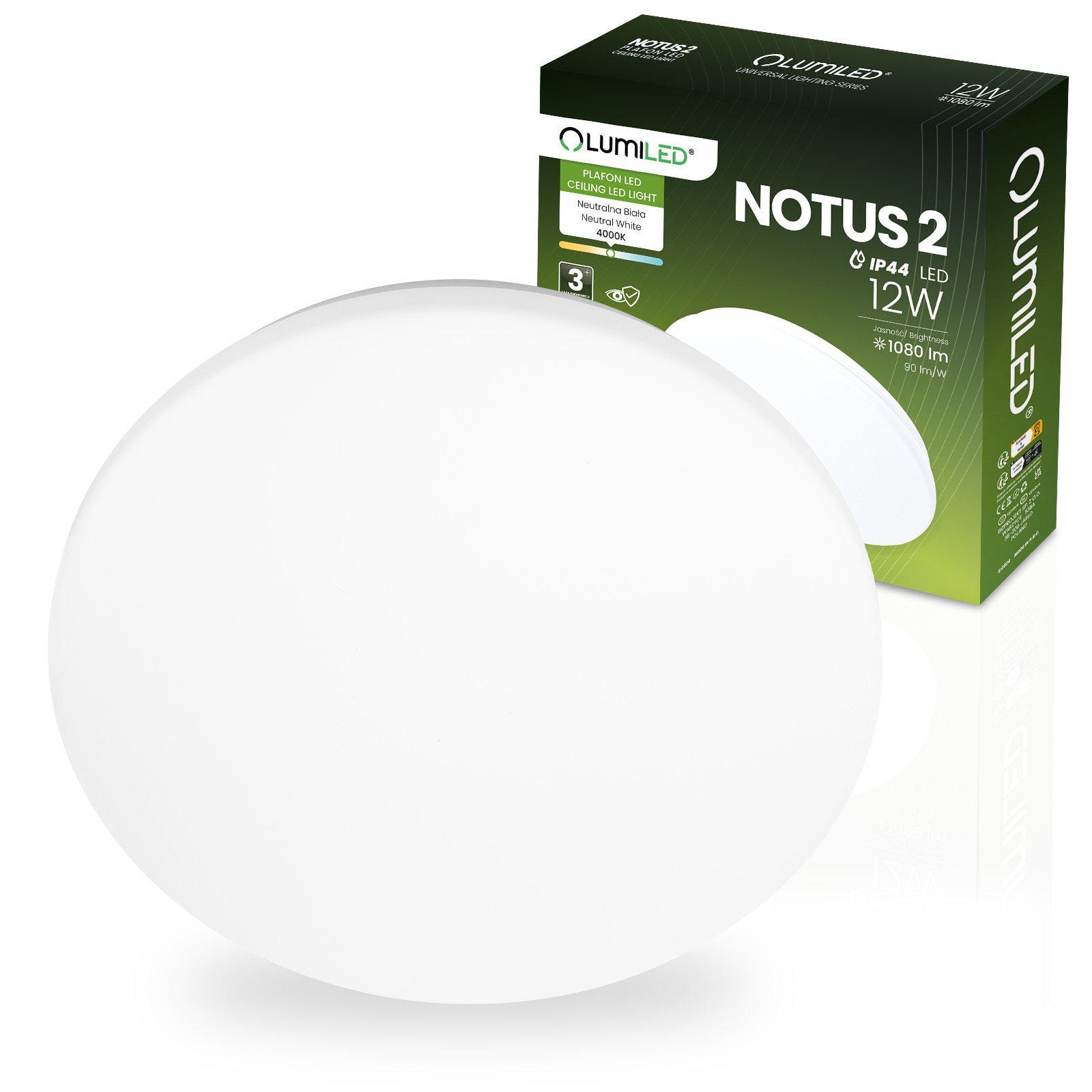 Plafon LED Lampa Sufitowa Natynkowa NOTUS 2 12W Okrągły 25 cm IP44 LUMILED - główne zdjęcie produktu