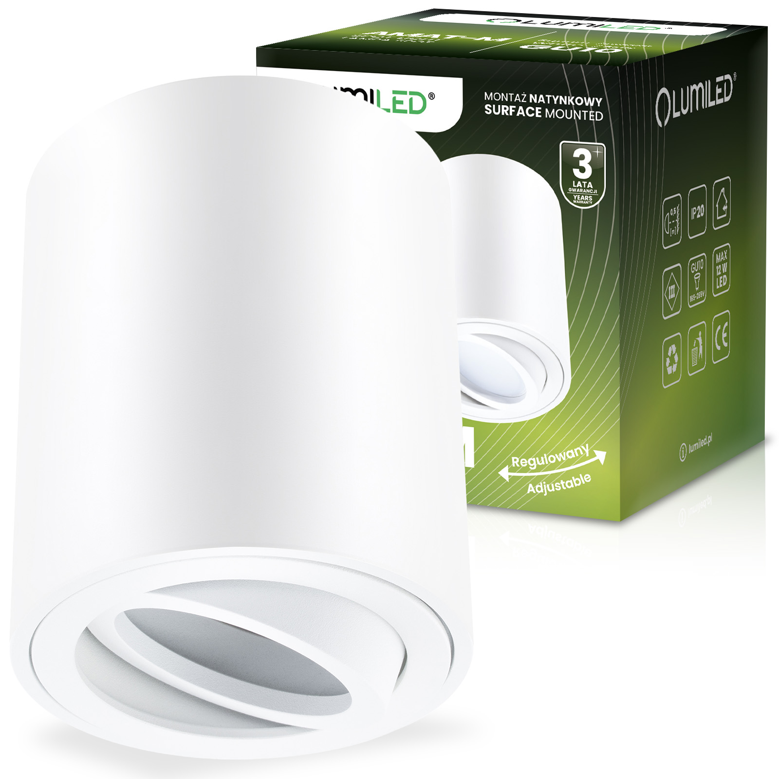 Oprawa Natynkowa HALOGENOWA Spot Tuba Ruchoma GU10 Okrągła Biała 84mm AMAT-M LUMILED - główne zdjęcie produktu