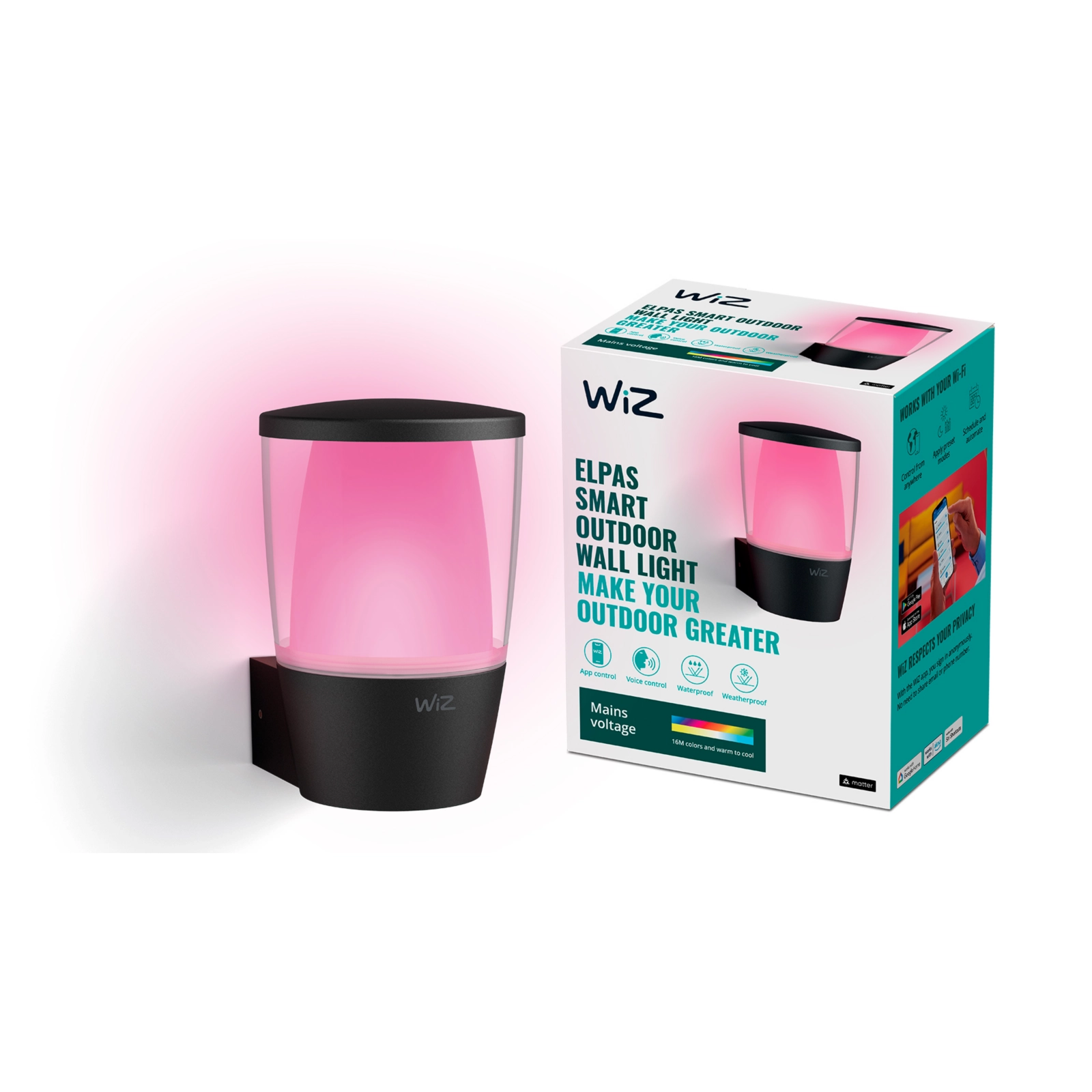 Kinkiet Ogrodowy LED Lampa Zewnętrzna 8.5W 650lm 2700-5000K RGB + TW Czarna Okrągła Inteligentna SMART WiFi Bluetooth Aplikacja ELPAS WiZ - główne zdjęcie produktu