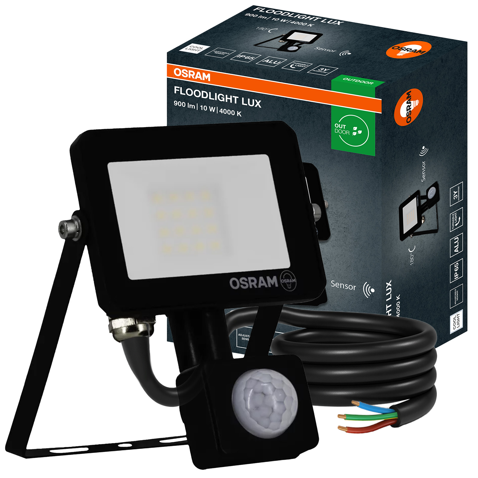 Naświetlacz LED Halogen Zewnętrzny Reflektor 10W 4000K 900lm IP65 z Czujnikiem Ruchu i Zmierzchu SENSOR FLOODLIGHT LUX OSRAM - główne zdjęcie produktu
