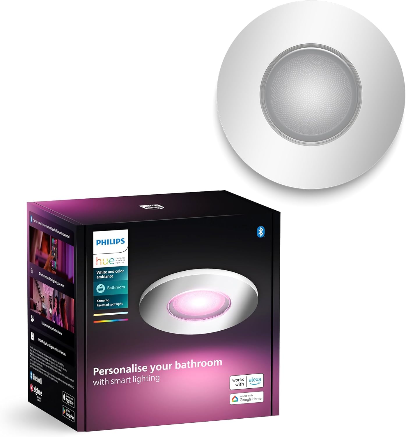 Oprawa Podtynkowa Wpuszczana LED Hermetyczna IP44 Łazienkowa 4.2W 400lm IP44 White and Color Ambiance RGB + TW Chrom Inteligentna SMART Zigbee Bluetooth Xamento Philips HUE - główne zdjęcie produktu