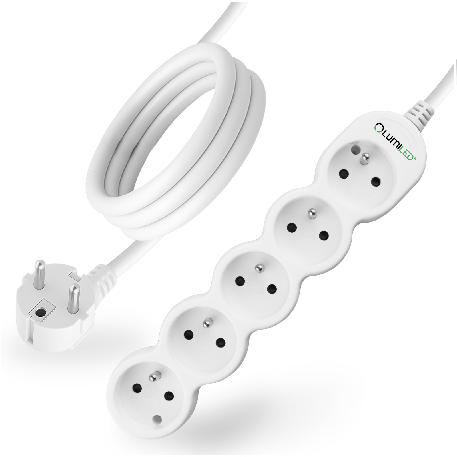 Przedłużacz Sieciowy Kabel z Uziemieniem Listwa Zasilająca 5 Gniazda 3m Biały Sznur Lendo Lumiled - główne zdjęcie produktu
