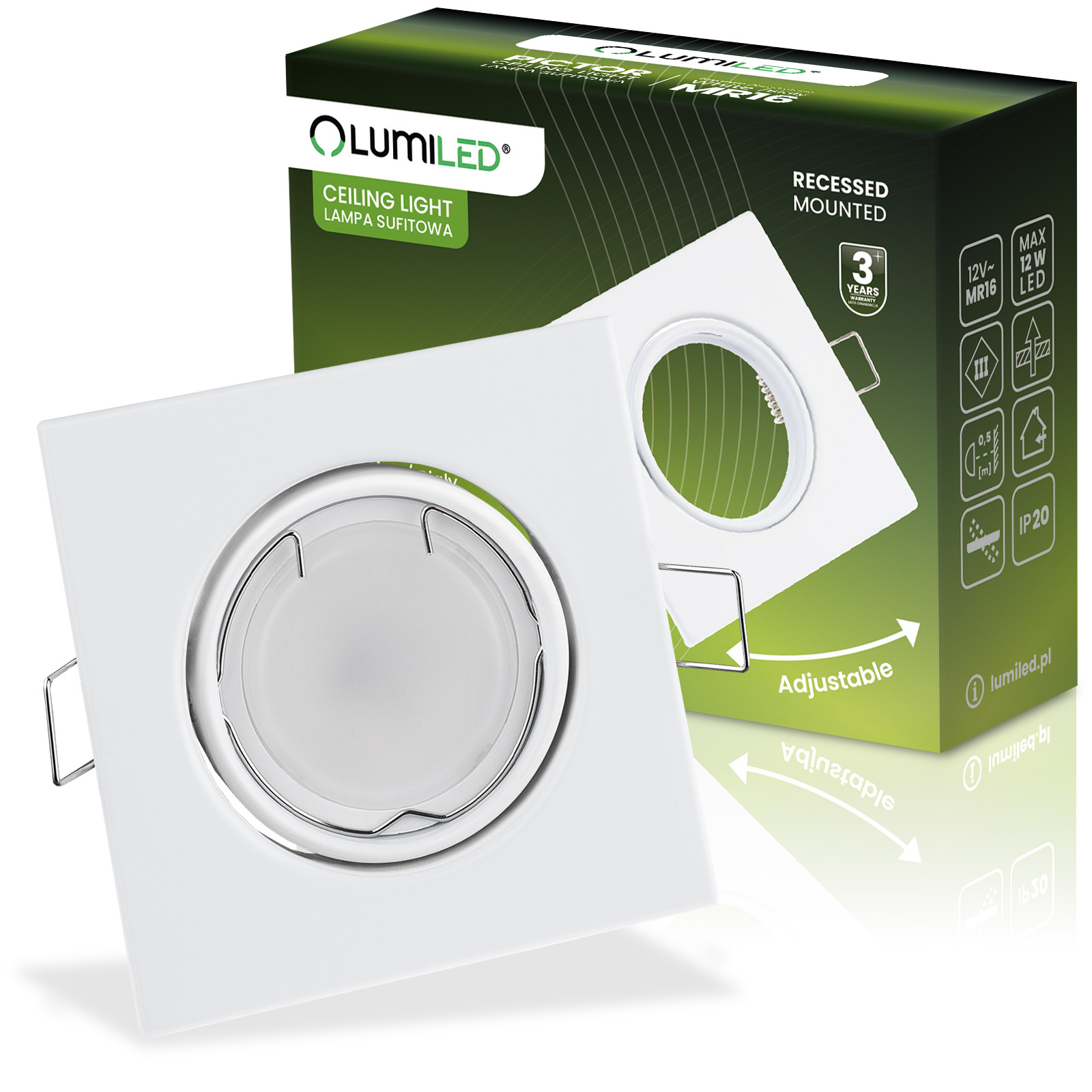 Oprawa HALOGENOWA Podtynkowa Ruchoma Kwadrat PICTOR Biała Blacha MR16 GU10 - główne zdjęcie produktu