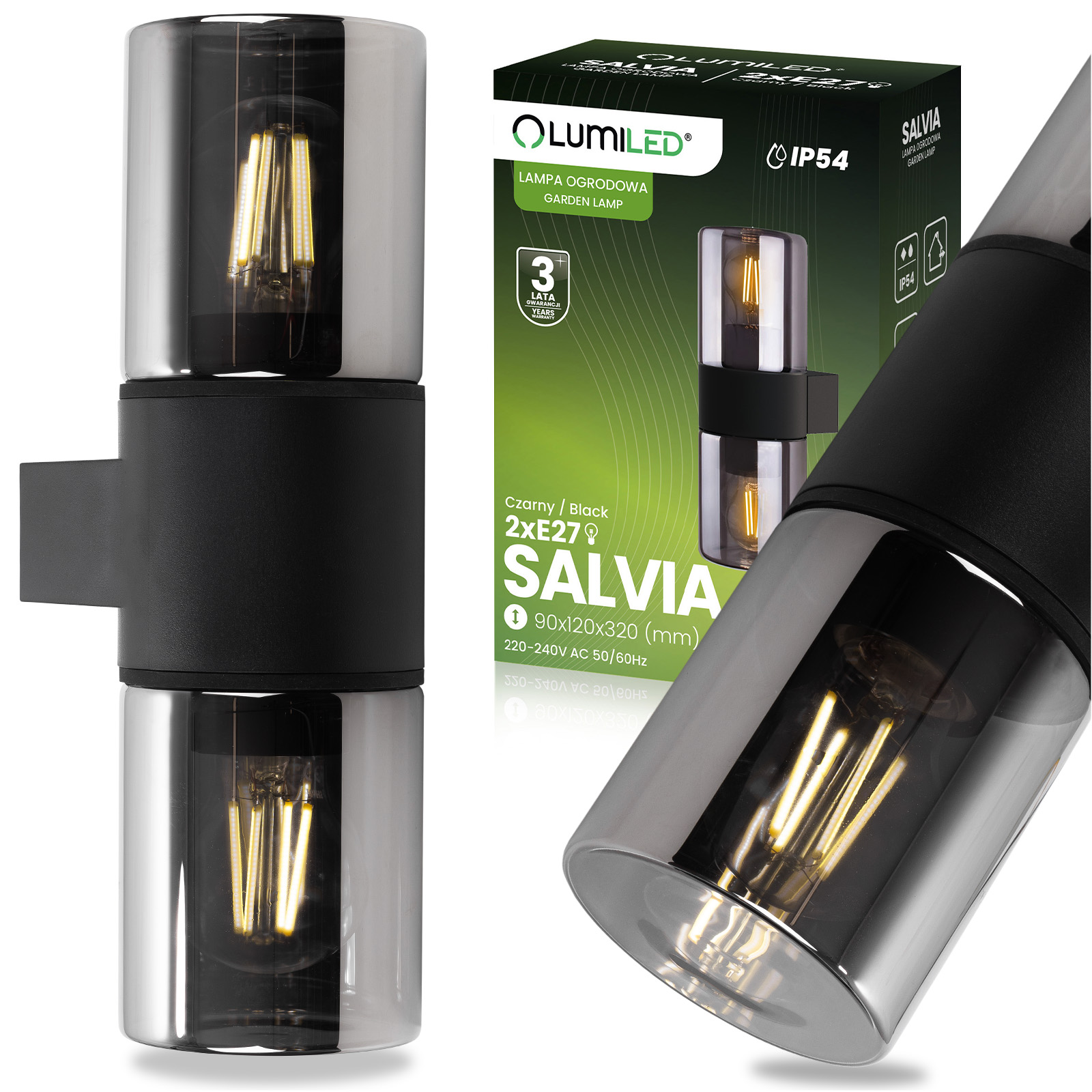 Lampa Ogrodowa Ścienna Zewnętrzna Kinkiet Elewacyjny 2x E27 SALVIA LUMILED - główne zdjęcie produktu