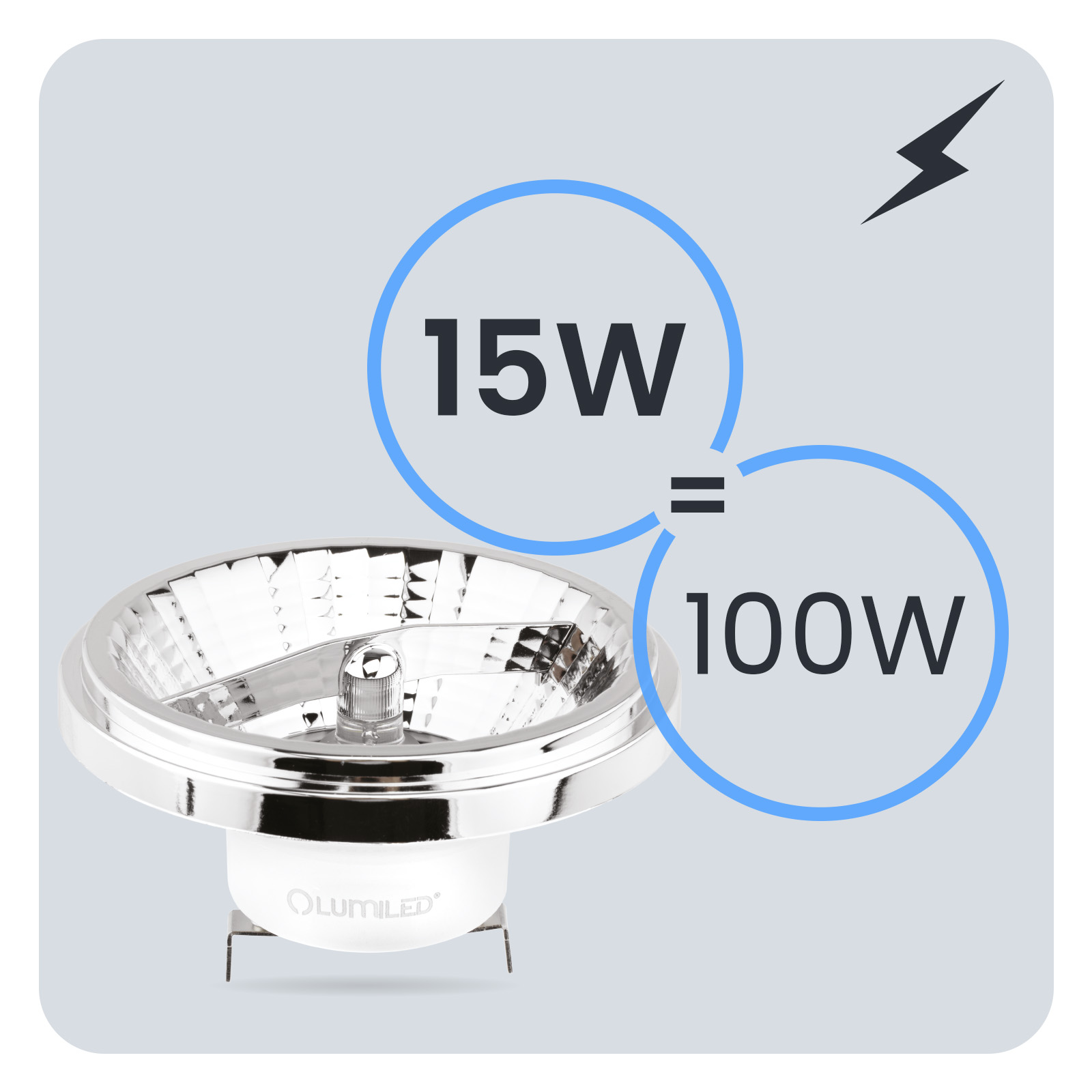 Żarówka LED G53 Reflektor AR111 15W = 100W 1521lm 3000K Ciepła 24° 12V Srebrna LUMILED - trzecia cecha produktu