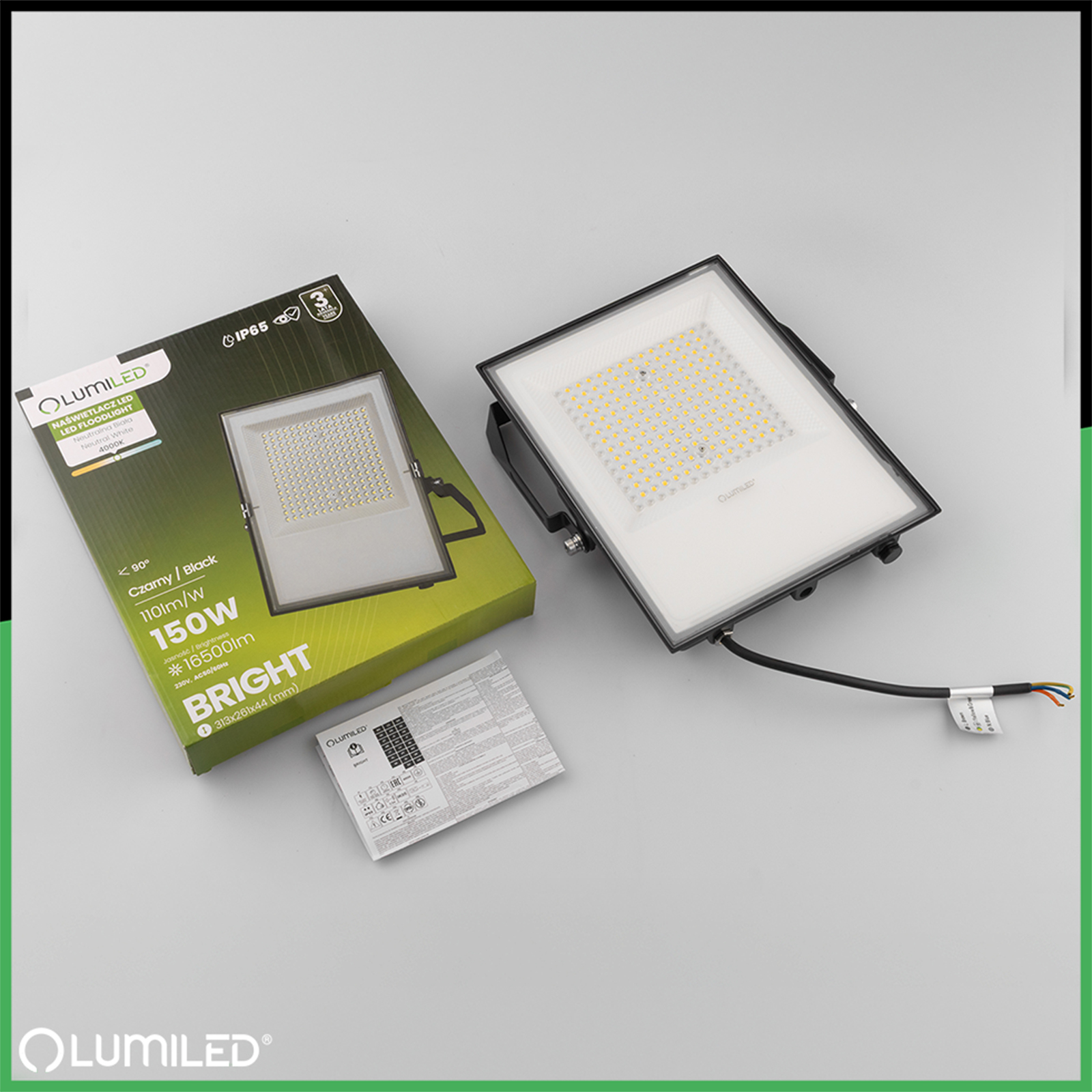 Naświetlacz LED Zewnętrzny BRIGHT Wodoodporny 150W 16500lm 4000K LUMILED - skład produktu