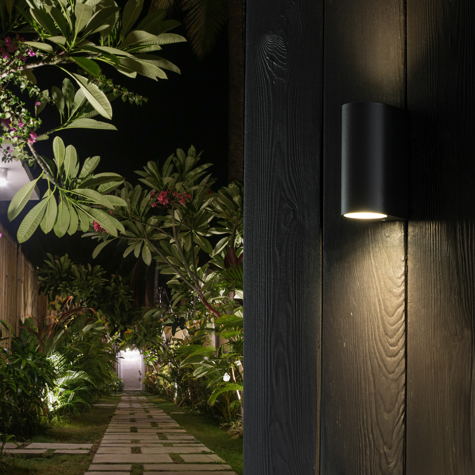 Kinkiet Ogrodowy Elewacyjny Lampa Zewnętrzna 2xGU10 ALLIUM Czarna LUMILED - aranżacja
