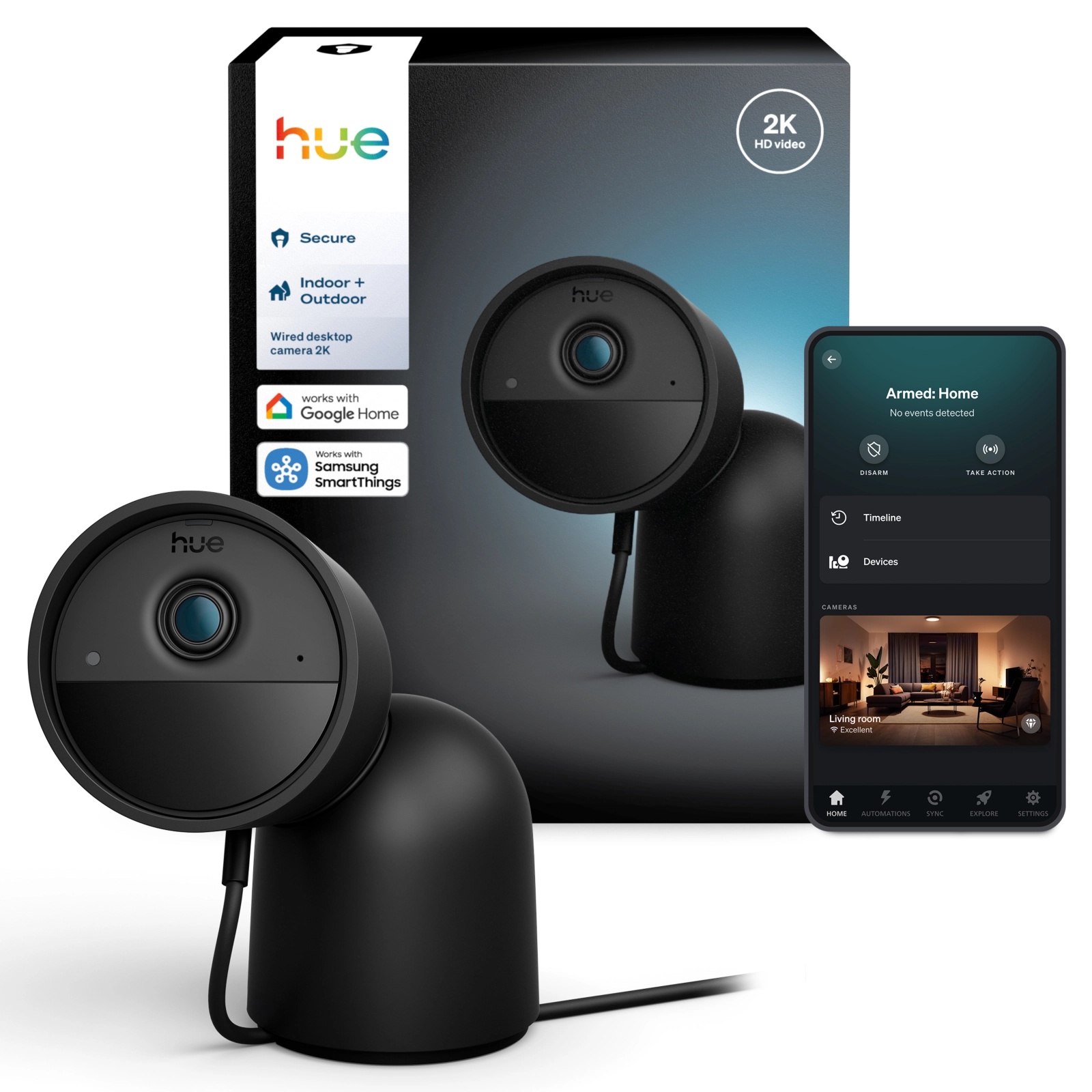 Kamera Przewodowa Wewnętrzna IP 2K QHD 1440p CMOS Czarna Zigbee WiFi SMART Security Camera Secure Philips HUE - główne zdjęcie produktu