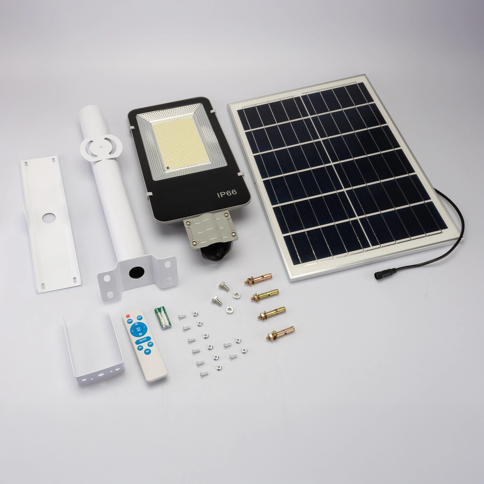 Lampa Solarna Uliczna LED 1200W 120000lm 6500K Zimna Czujnik Zmierzchu MOCNA Latarnia Ogrodowa z Regulowanym Panelem + Uchwyt i Pilot - skład produktu