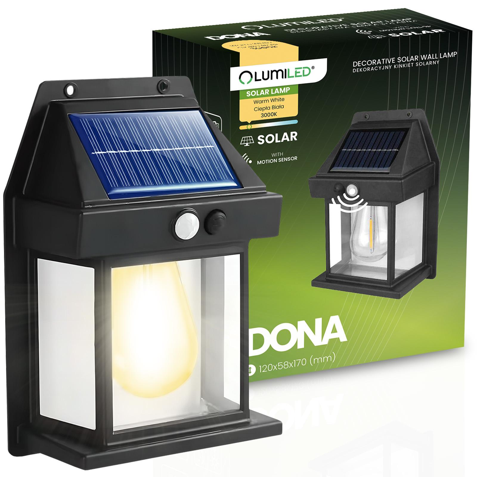 Kinkiet Solarny Lampa Elewacyjna LED 3000K IP44 Czujnik Ruchu i Zmierzchu DONA LUMILED - główne zdjęcie produktu