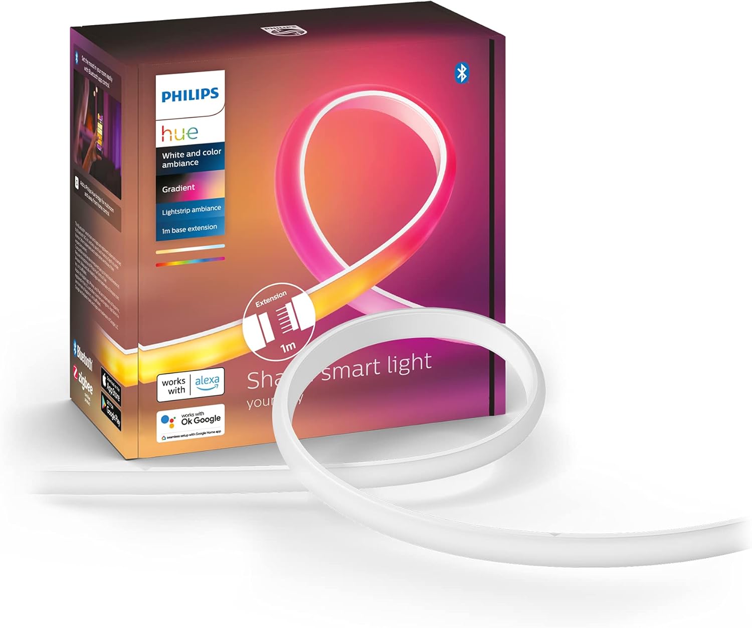 Taśma LED Pasek NEON Przedłużenie 1m 12.3W 1000lm IP20 White and Color Ambiance RGB + TW Biała Inteligentna SMART Zigbee Bluetooth LightStrip Gradient Philips HUE - główne zdjęcie produktu
