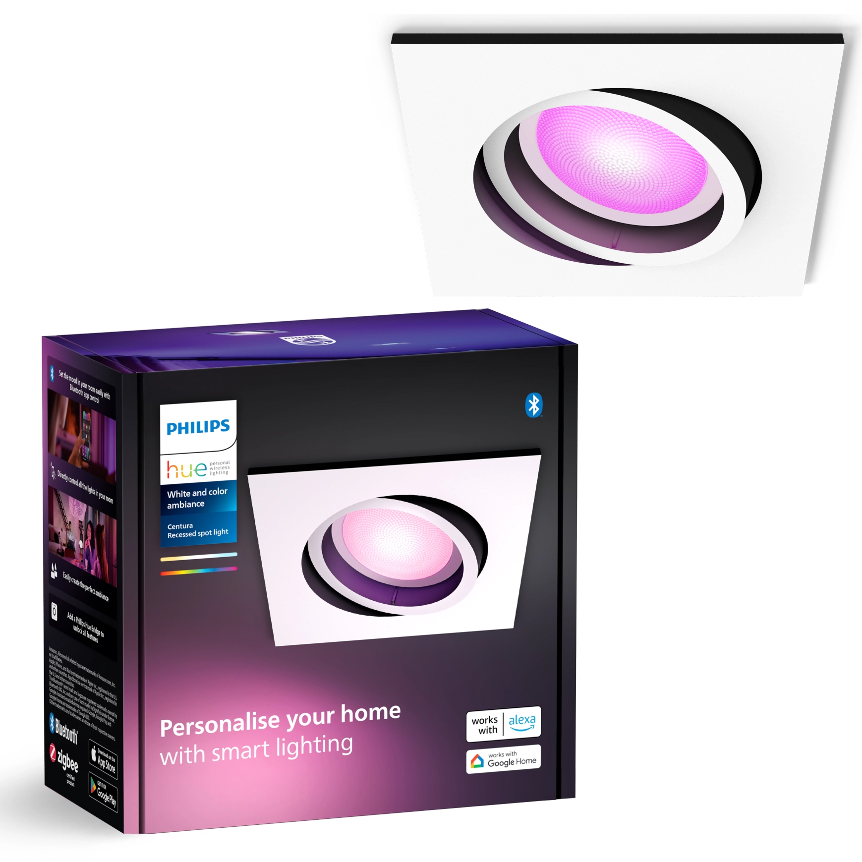Oprawa Podtynkowa Wpuszczana LED 4.2W 400lm IP20 White and Color Ambiance RGB + TW Biała Inteligentna SMART Zigbee Bluetooth Centura Philips HUE - główne zdjęcie produktu