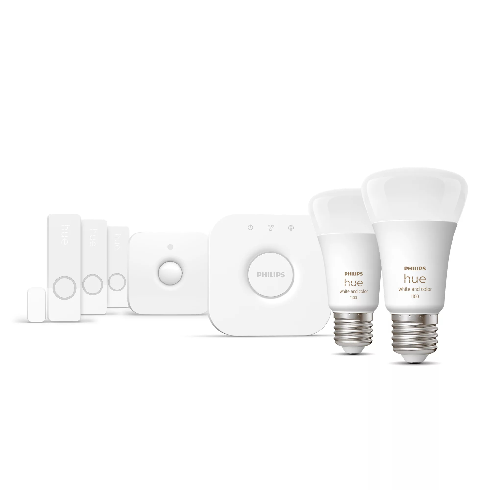 2x Żarówka LED E27 A60 9W = 75W 1100lm 2000-6500K CCT + RGB SMART Inteligentna Bluetooth ZigBee White and Color Ambiance + Mostek BRIDGE + Czujnik Kontaktu Otwarcia/Zamknięcia + Czujnik Ruchu Secure Philips HUE - skład produktu