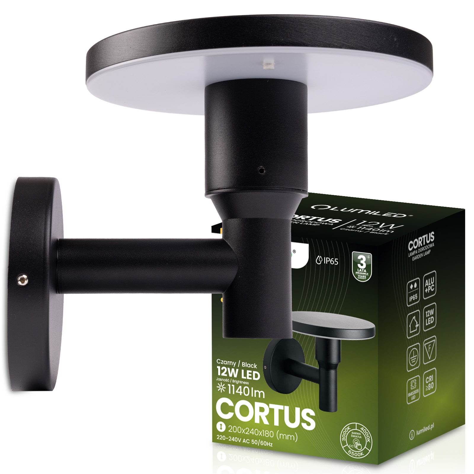 Lampa Ogrodowa Zewnętrzna Kinkiet Elewacyjny CCT LED 12W 3000-6500K IP65 CORTUS LUMILED - główne zdjęcie produktu