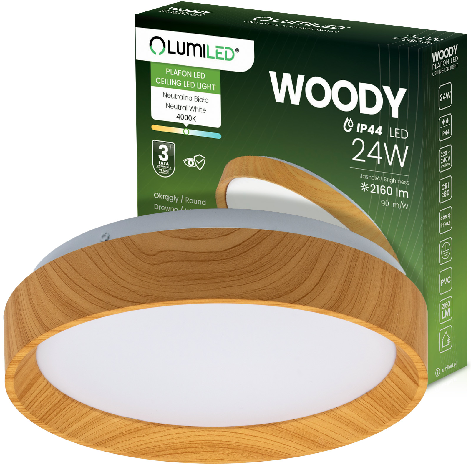 Plafon LED Panel Natynkowy Lampa Sufitowa Oprawa WOODY 24W 4000K Okrągły IP44 32cm LUMILED - główne zdjęcie produktu