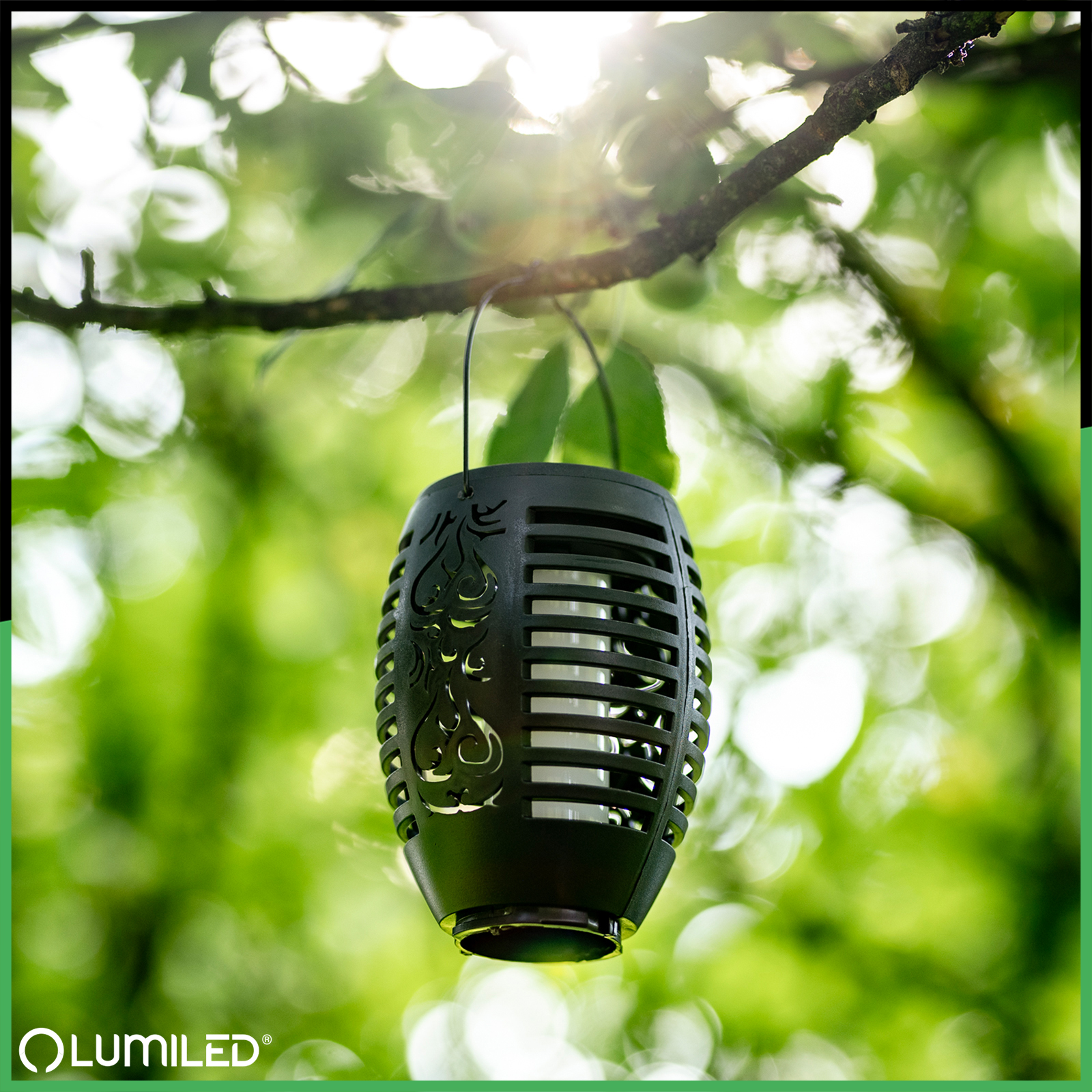 Lampa Solarna Ogrodowa LED Wisząca LATARENKA IGNIS Płomień IP44 1800K LUMILED - aranżacja