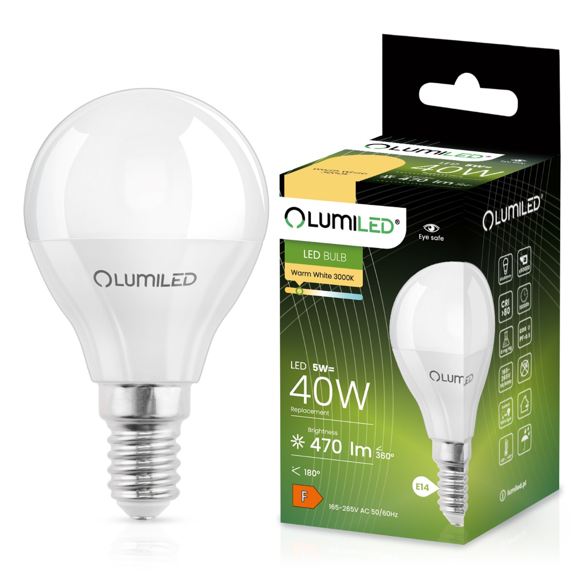 Żarówka LED E14 Kulka P45 5W = 40W 470lm 3000K Ciepła 180° LUMILED - główne zdjęcie produktu