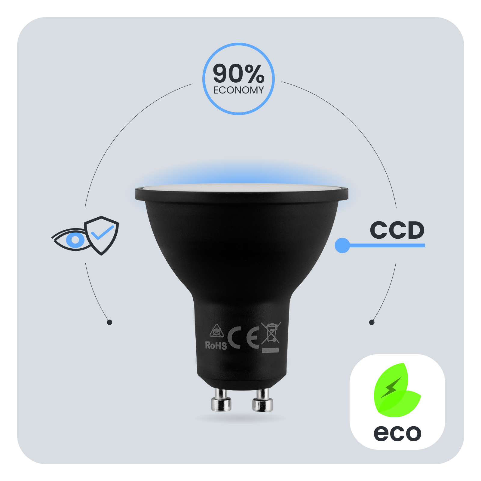 Żarówka LED GU10 Reflektor PAR16 3W = 25W 270lm 6500K Zimna 120° Czarna LUMILED - pierwsza cecha produktu