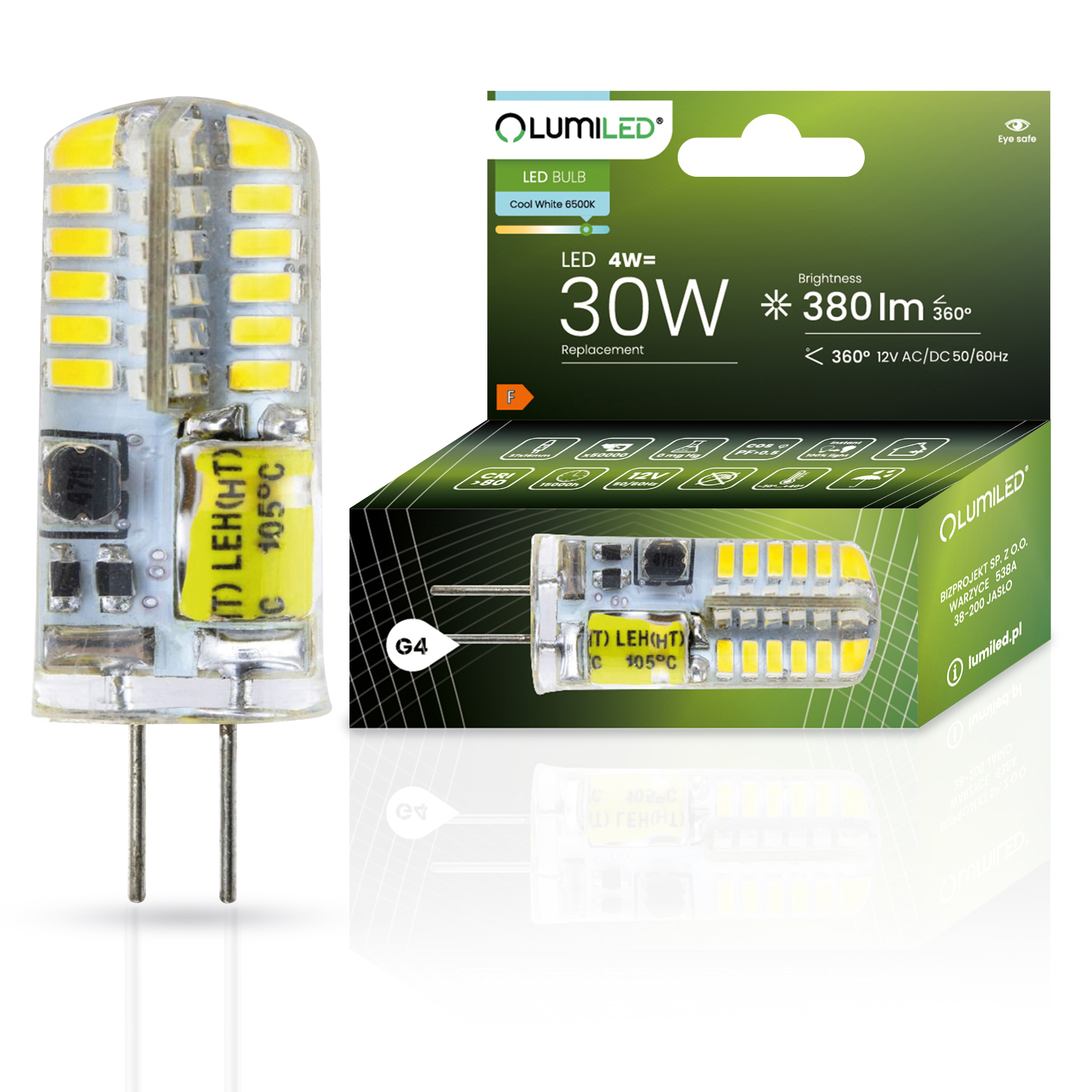 Żarówka LED G4 Kapsułka 4W = 30W 380lm 6500K Zimna 360° 12V LUMILED - główne zdjęcie produktu