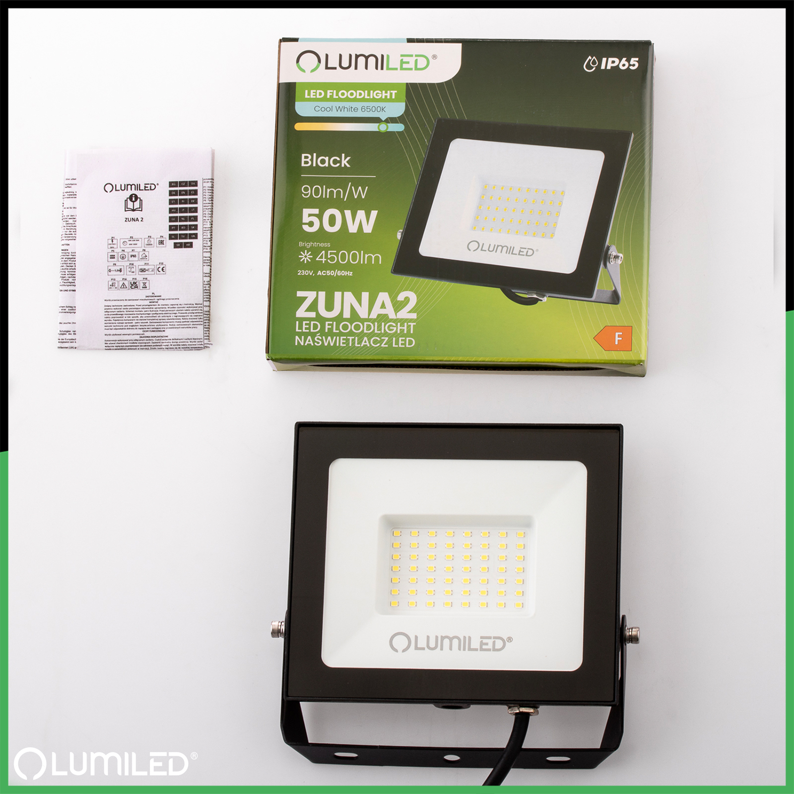 Naświetlacz LED ZUNA2 50W 4500lm 6500K IP65 Czarny LUMILED - skład produktu