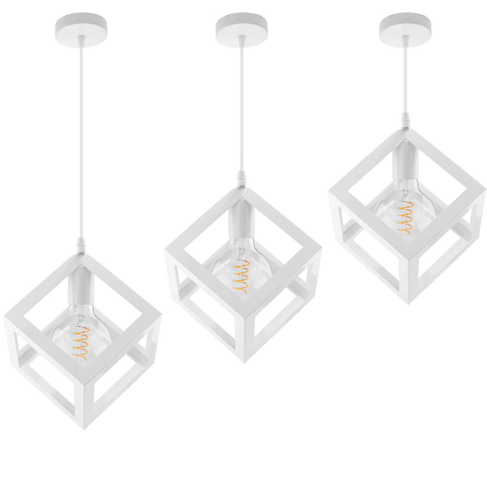 Lampa Wisząca Sufitowa Geometryczna Kwadrat Zwis LED E27 TALUS Biała LUMILED - pierwsza cecha produktu