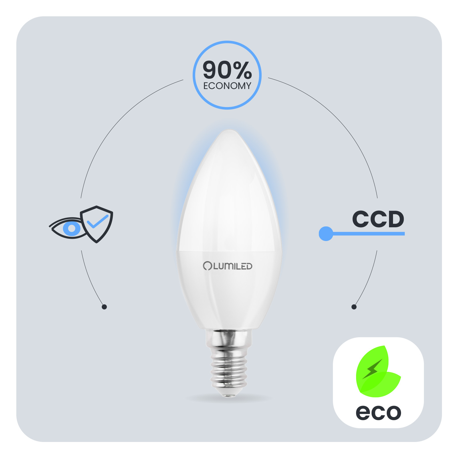 Żarówka LED E14 Świeczka B35 10W = 75W 1100lm 3000K Ciepła 180° LUMILED - pierwsza cecha produktu