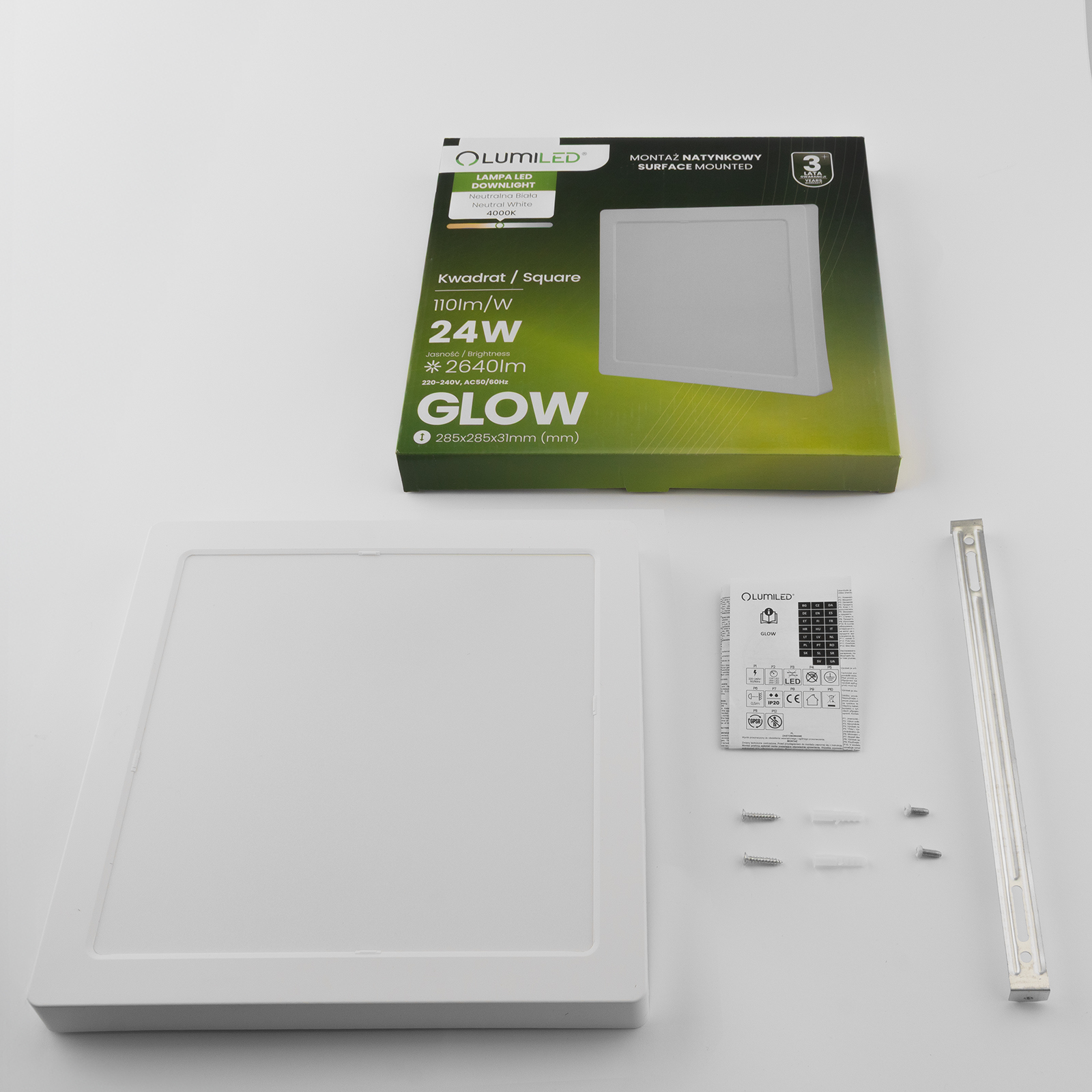 Oprawa Natynkowa Lampa LED Sufitowa 24W Kwadrat 4000K GLOW Biała LUMILED - skład produktu
