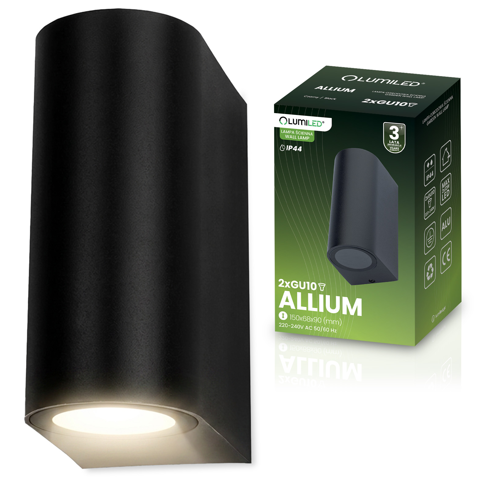 Kinkiet Ogrodowy Elewacyjny Lampa Zewnętrzna 2xGU10 ALLIUM Czarna LUMILED - główne zdjęcie produktu