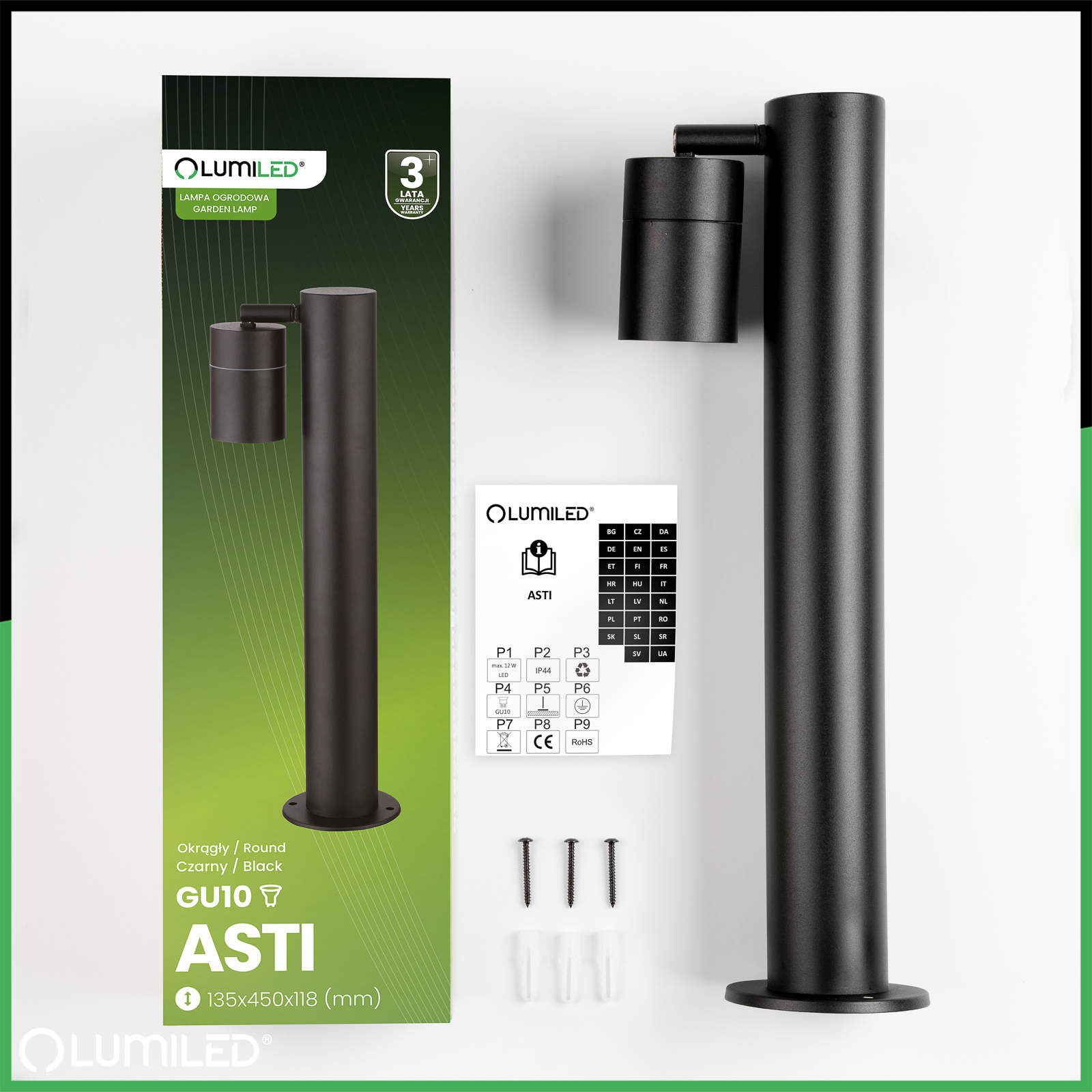 Lampa Ogrodowa Oprawa SŁUPEK Reflektor Zewnętrzny Stojąca 45 cm GU10 ASTI LUMILED - skład produktu